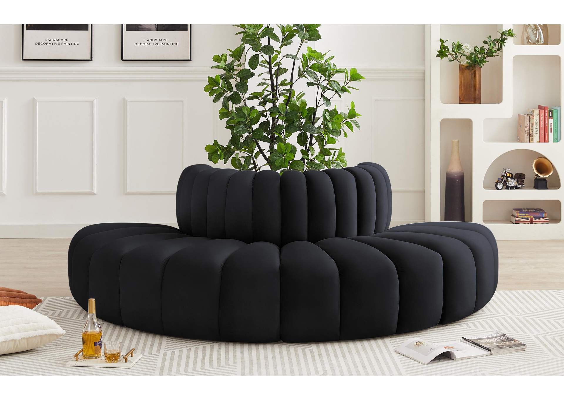 Arc Black Velvet Modular Sofa,Meridian Furniture