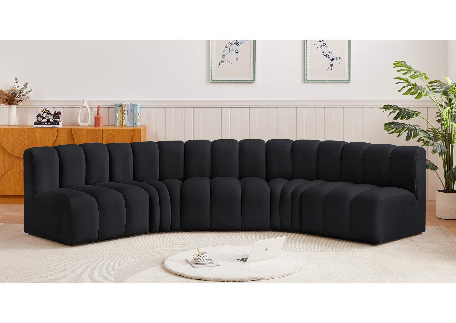 Arc Black Velvet Modular Sofa,Meridian Furniture