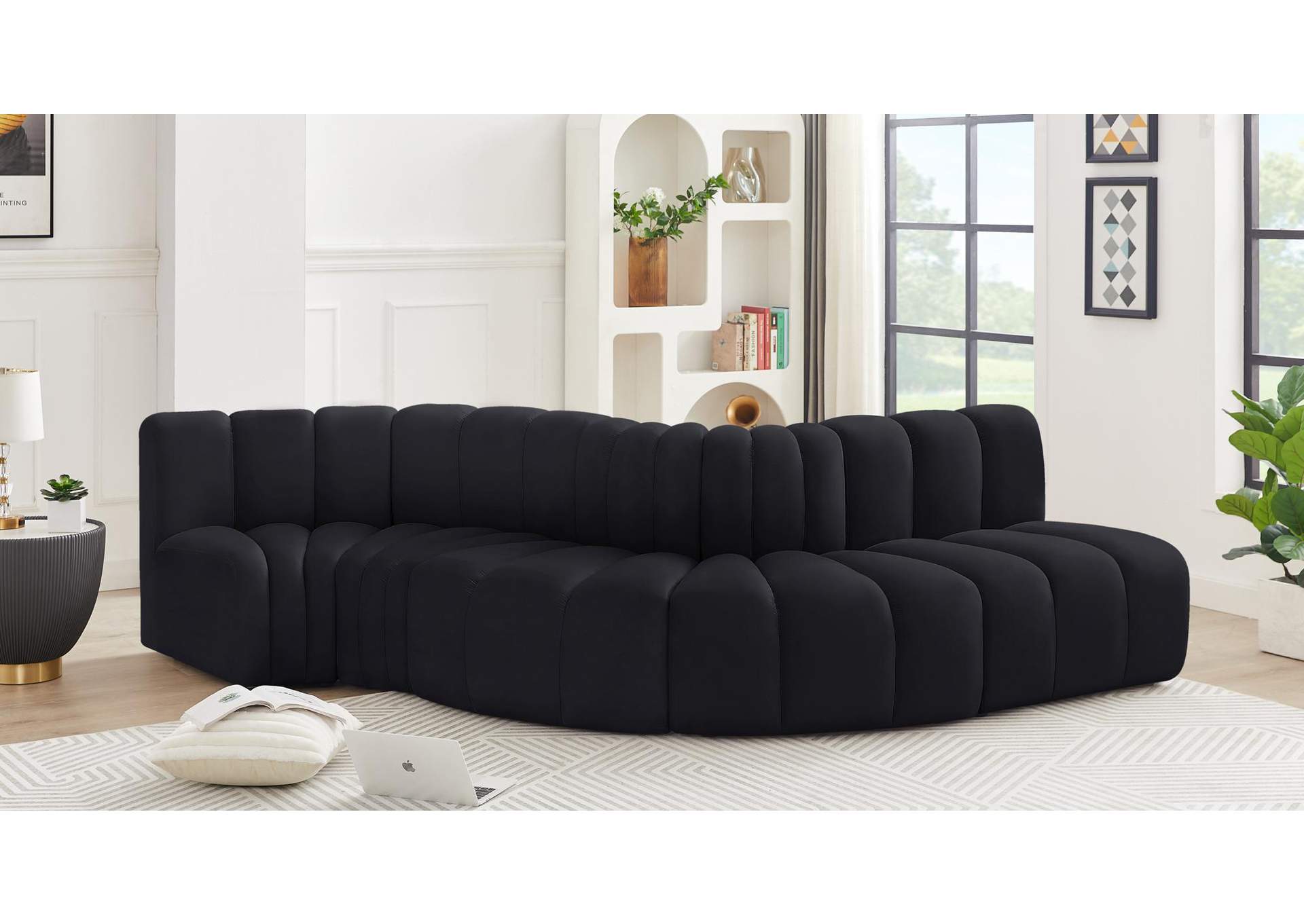 Arc Black Velvet Modular Sofa,Meridian Furniture