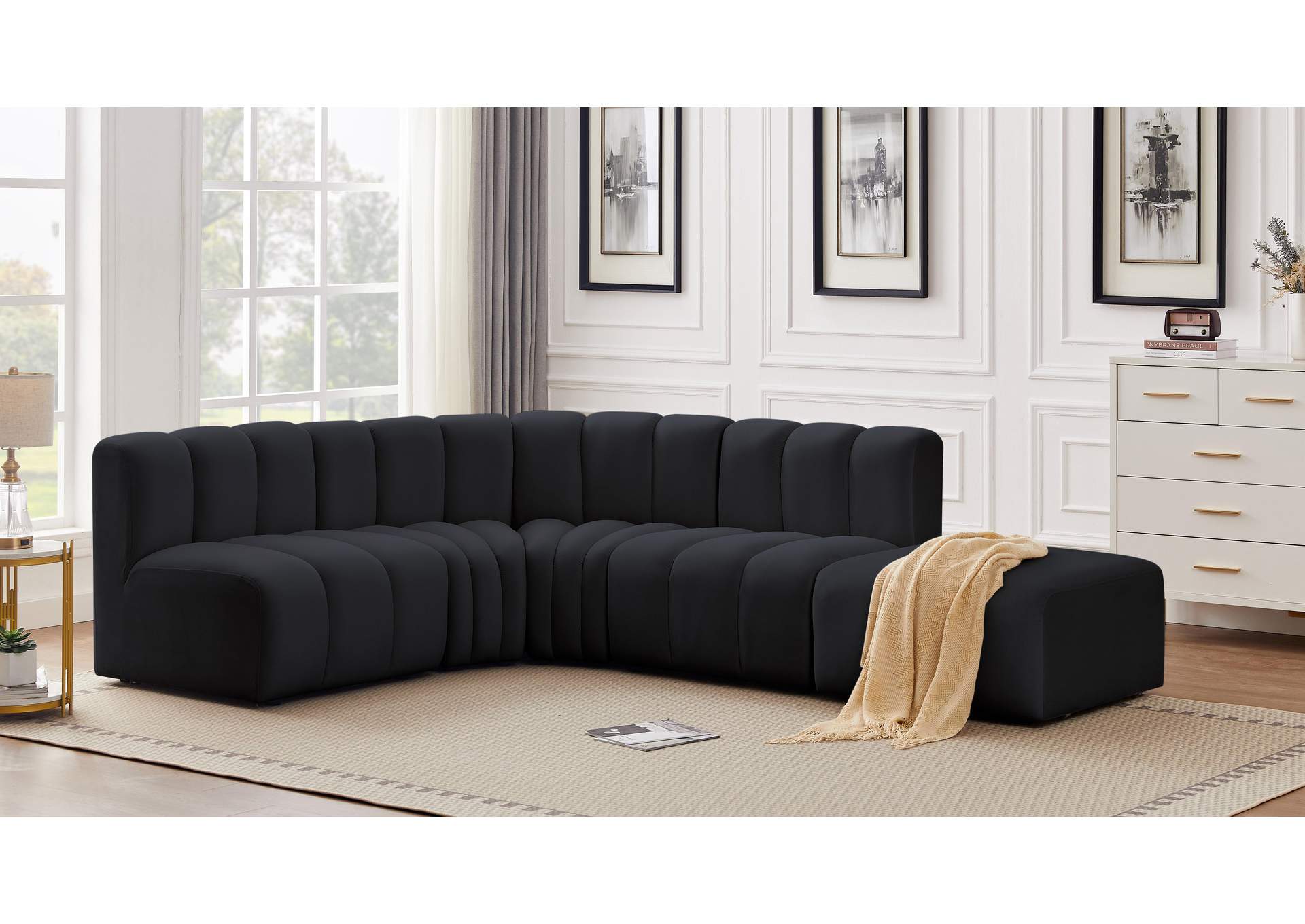 Arc Black Velvet Modular Sofa,Meridian Furniture