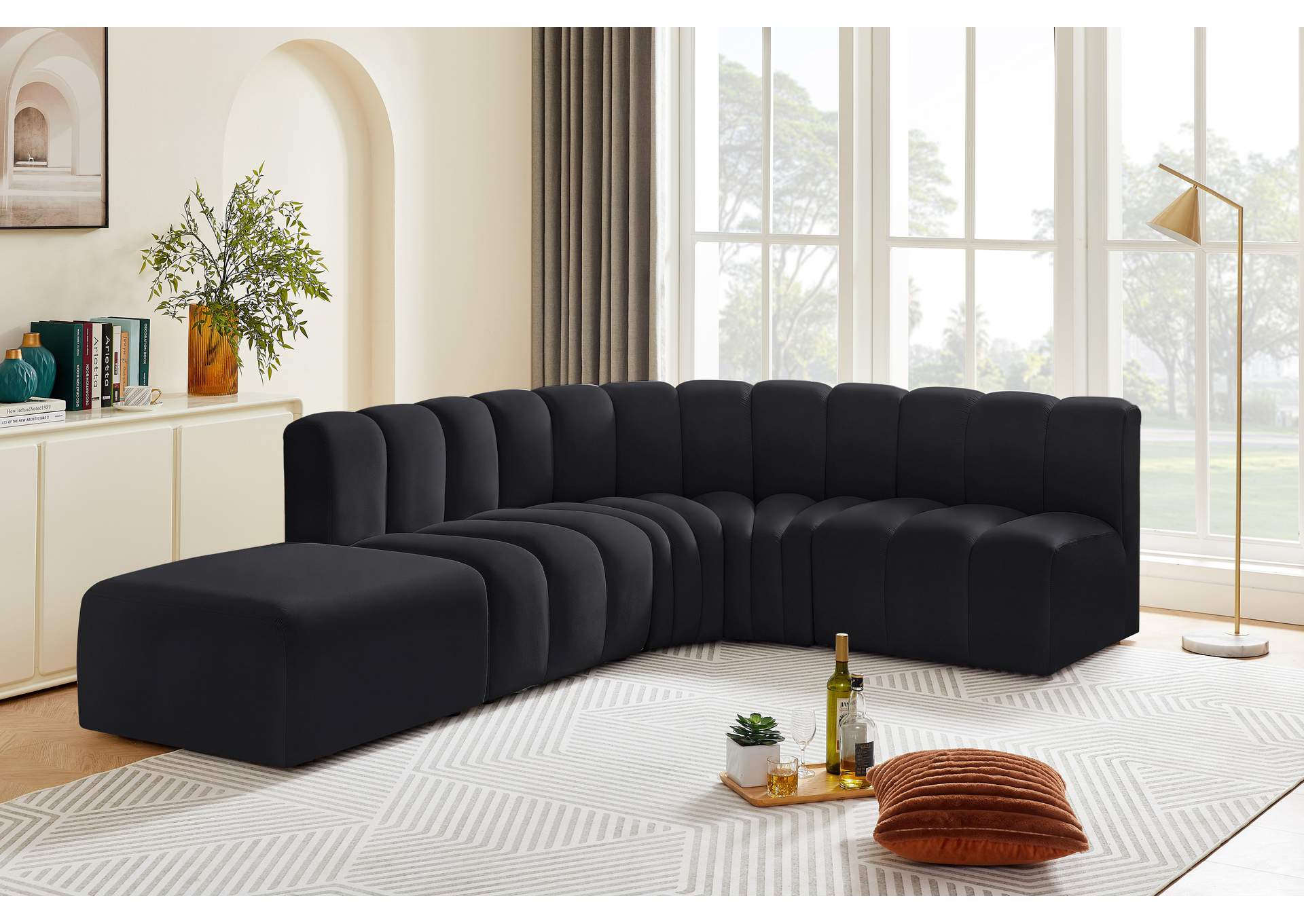 Arc Black Velvet Modular Sofa,Meridian Furniture