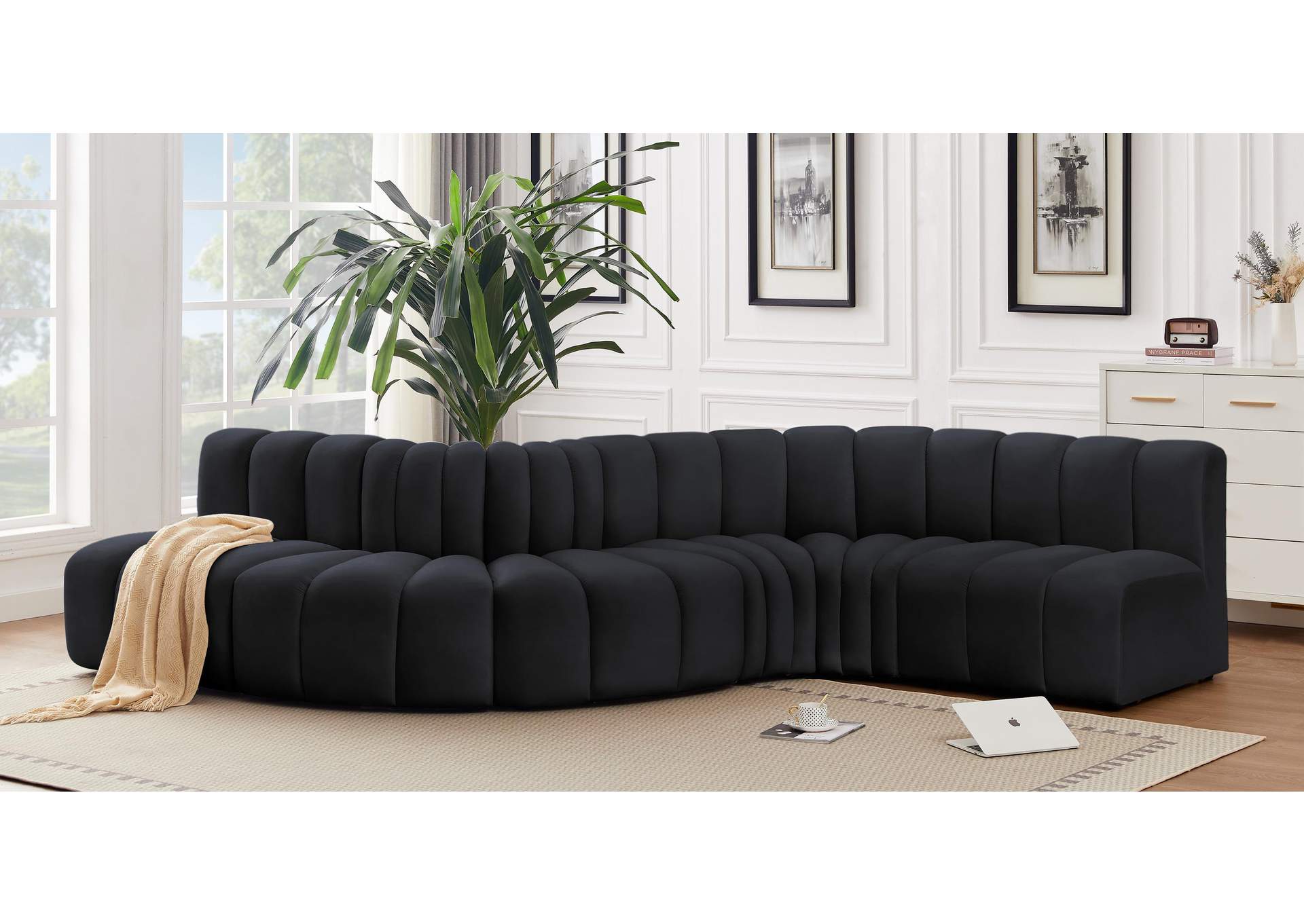 Arc Black Velvet Modular Sofa,Meridian Furniture