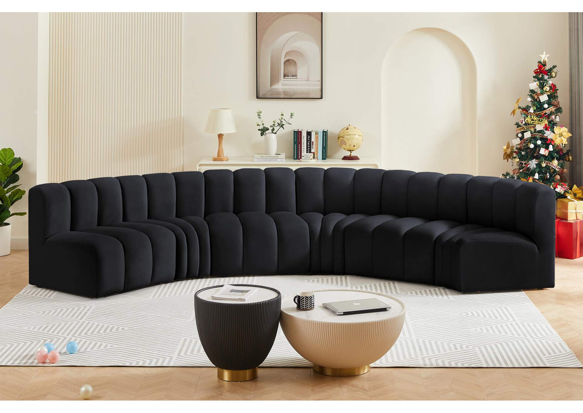 Arc Black Velvet Modular Sofa,Meridian Furniture