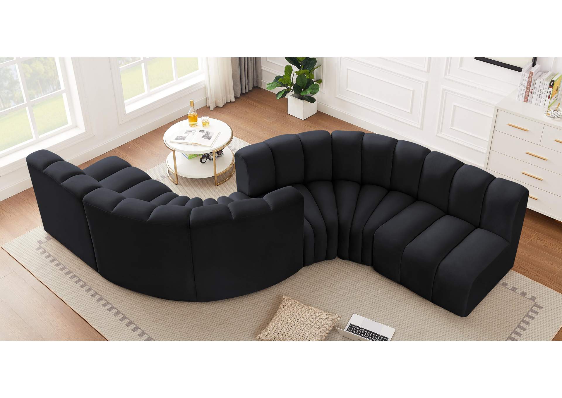 Arc Black Velvet Modular Sofa,Meridian Furniture