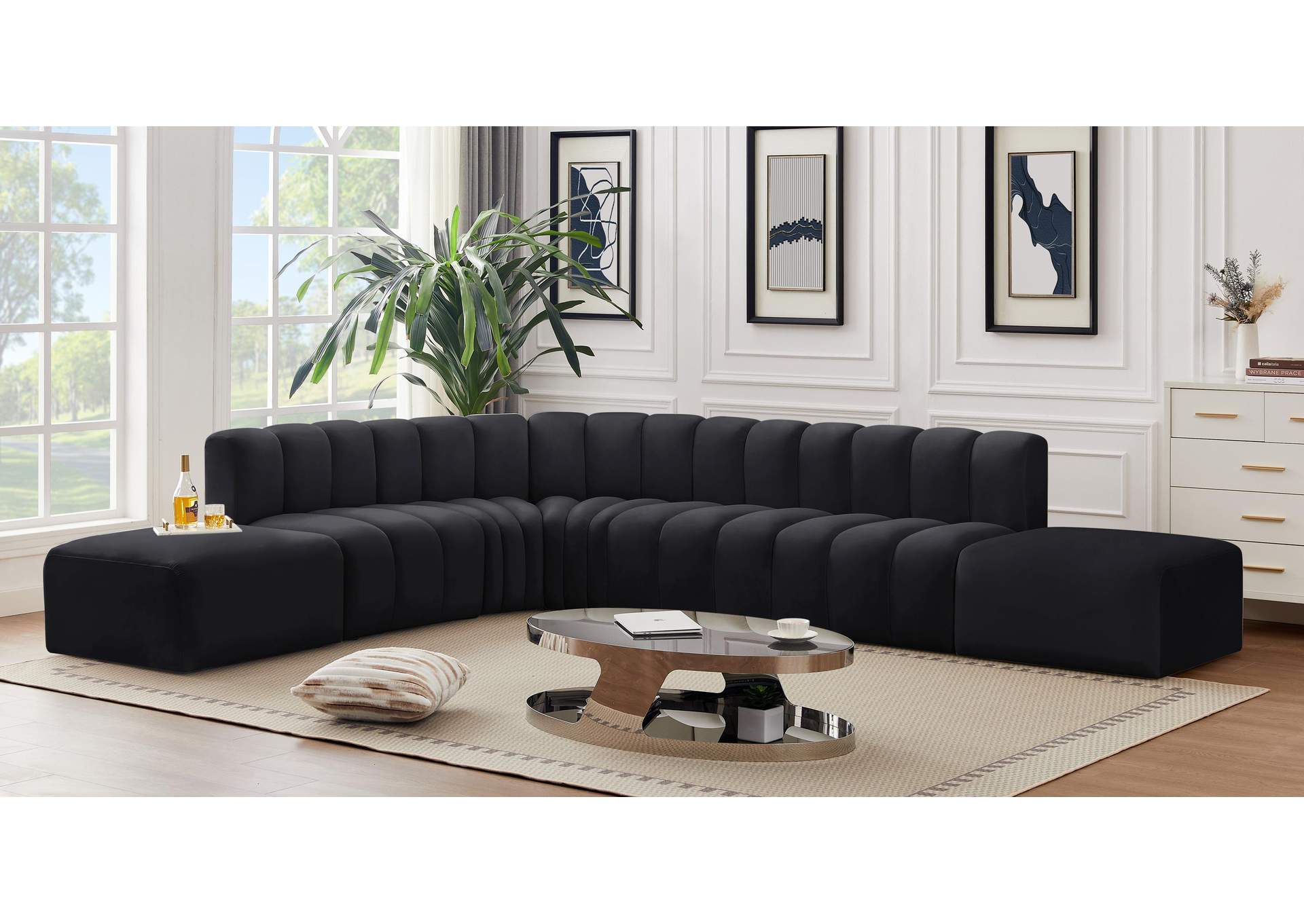 Arc Black Velvet Modular Sofa,Meridian Furniture