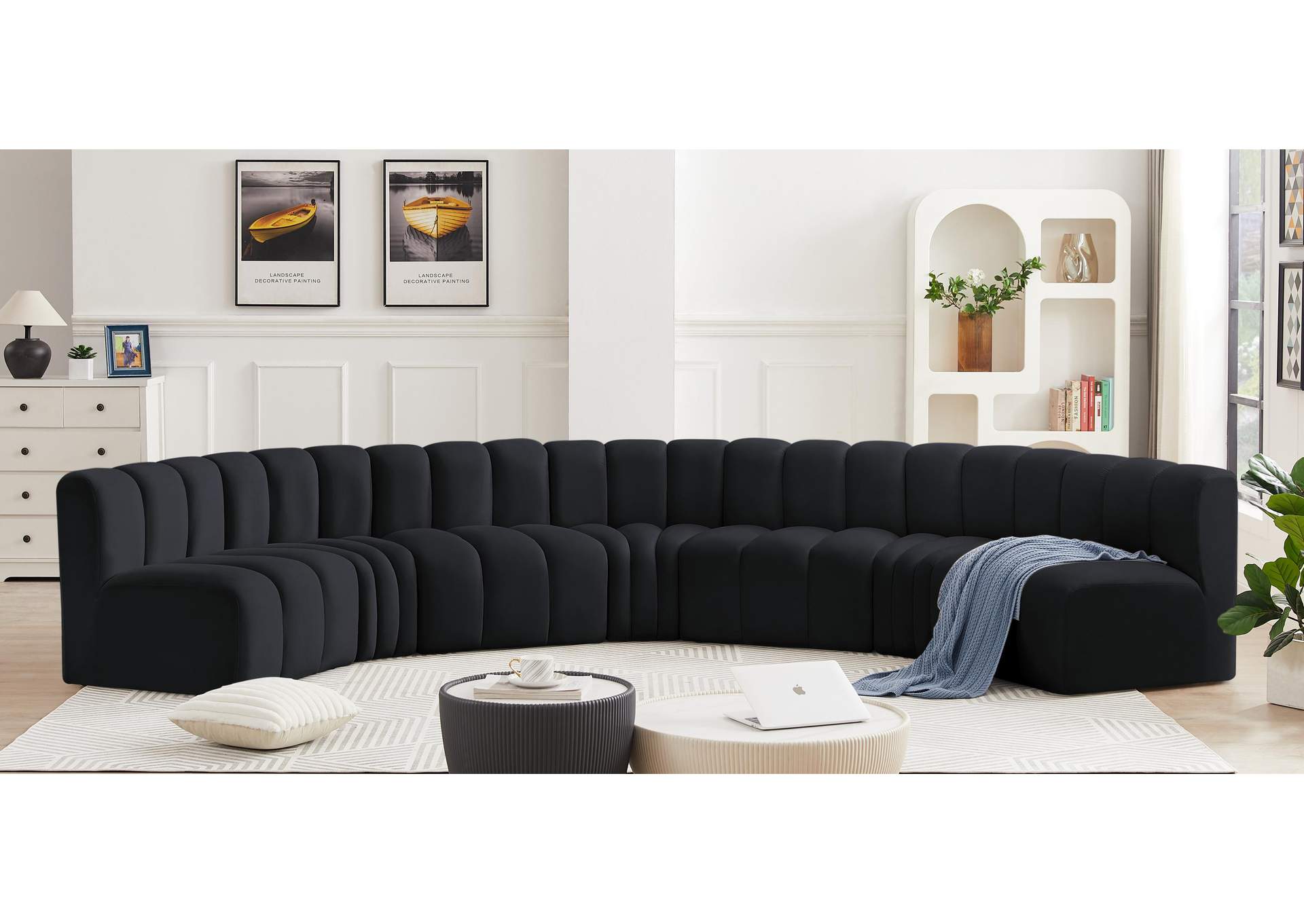 Arc Black Velvet Modular Sofa,Meridian Furniture