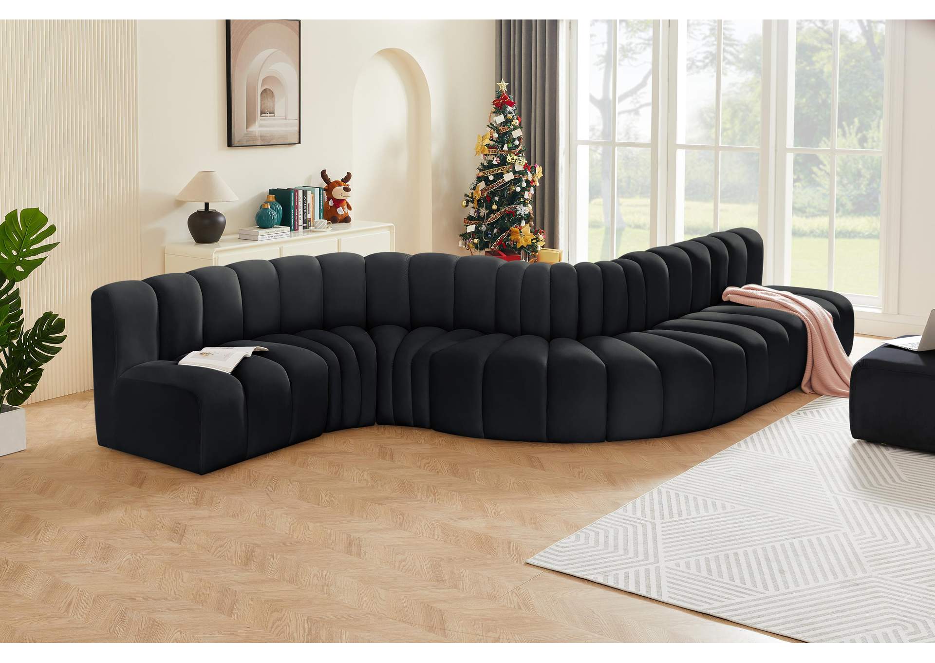 Arc Black Velvet Modular Sofa,Meridian Furniture