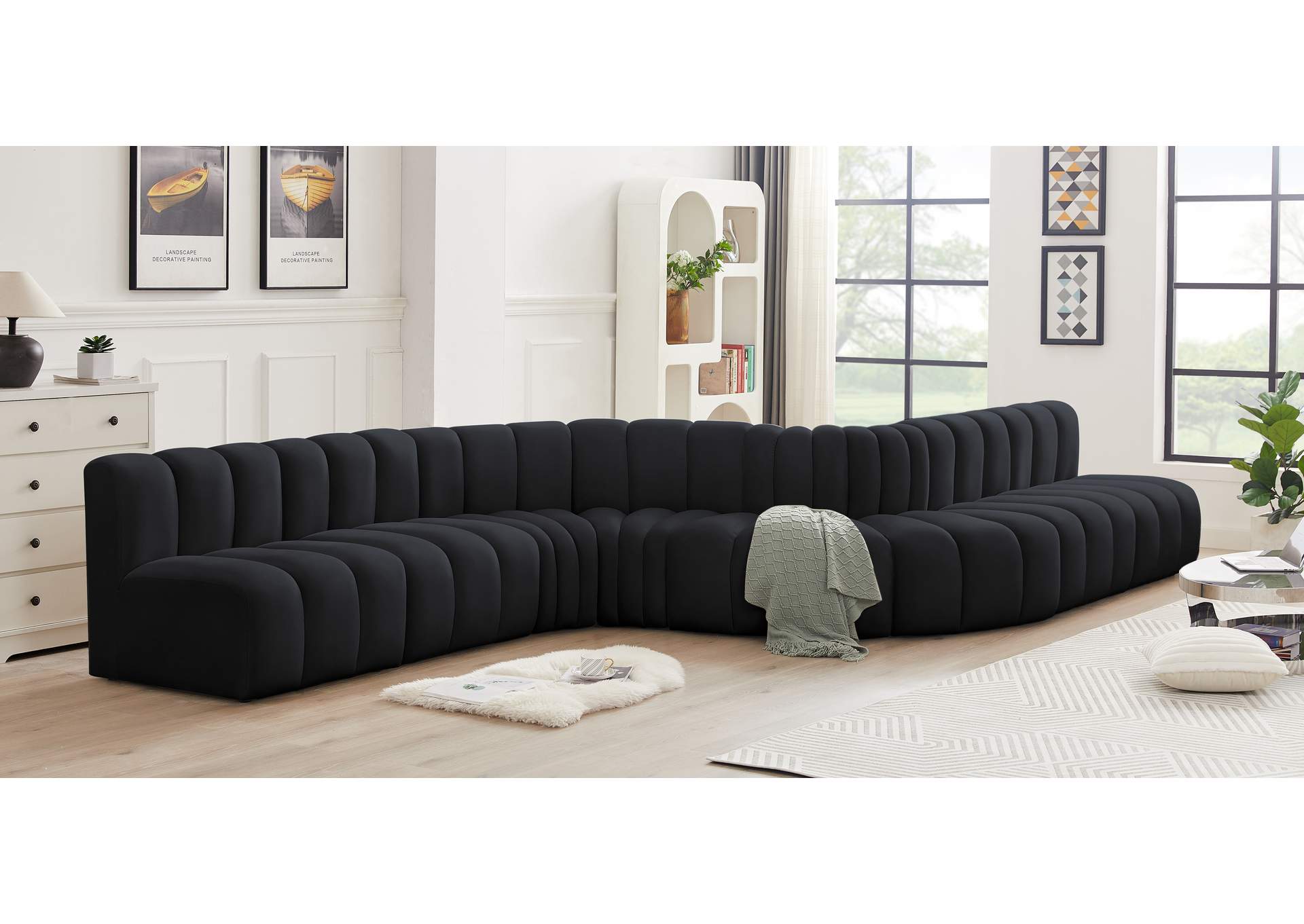 Arc Black Velvet Modular Sofa,Meridian Furniture