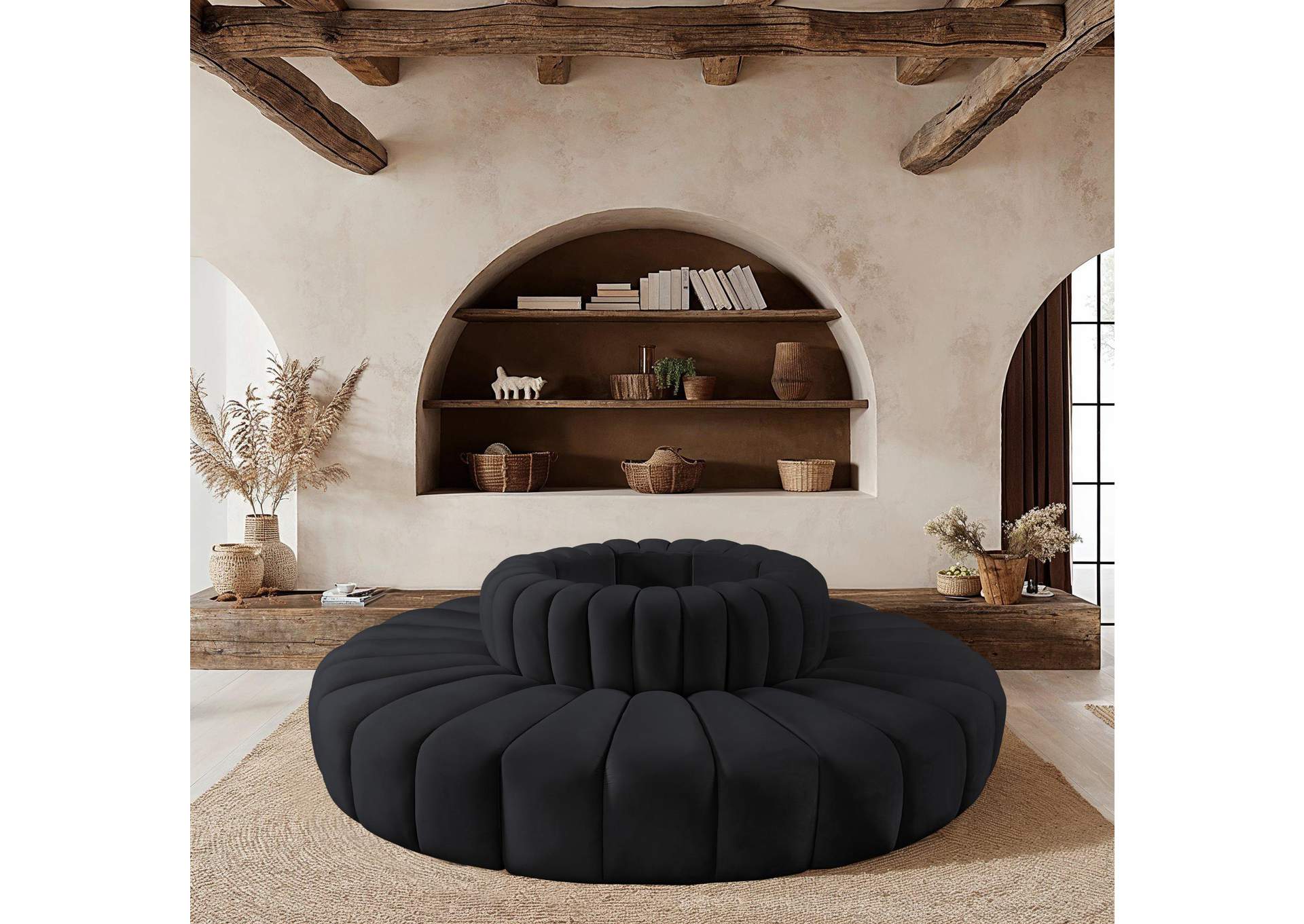 Arc Black Velvet Modular Sofa,Meridian Furniture