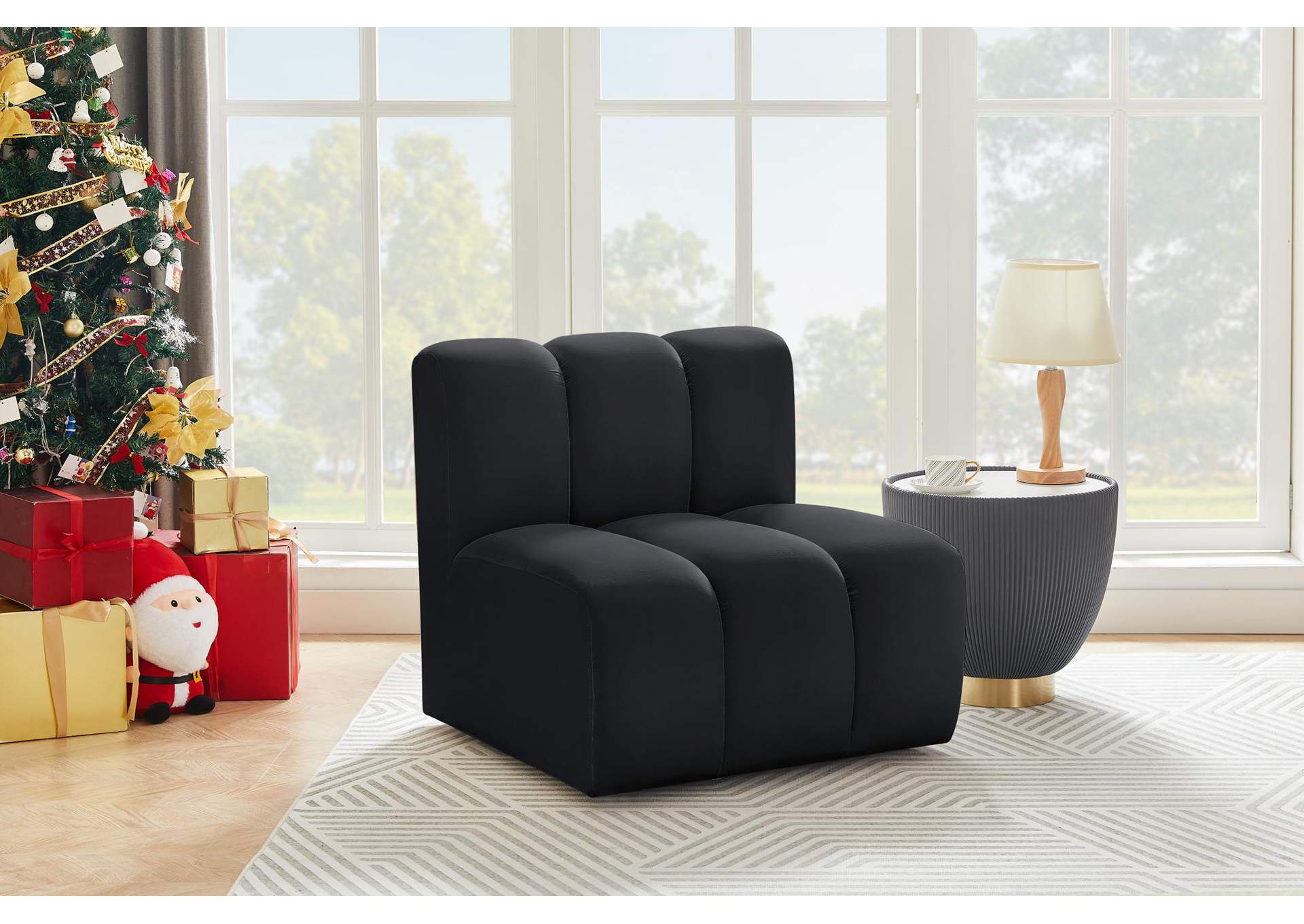 Arc Black Velvet Straight Chair,Meridian Furniture