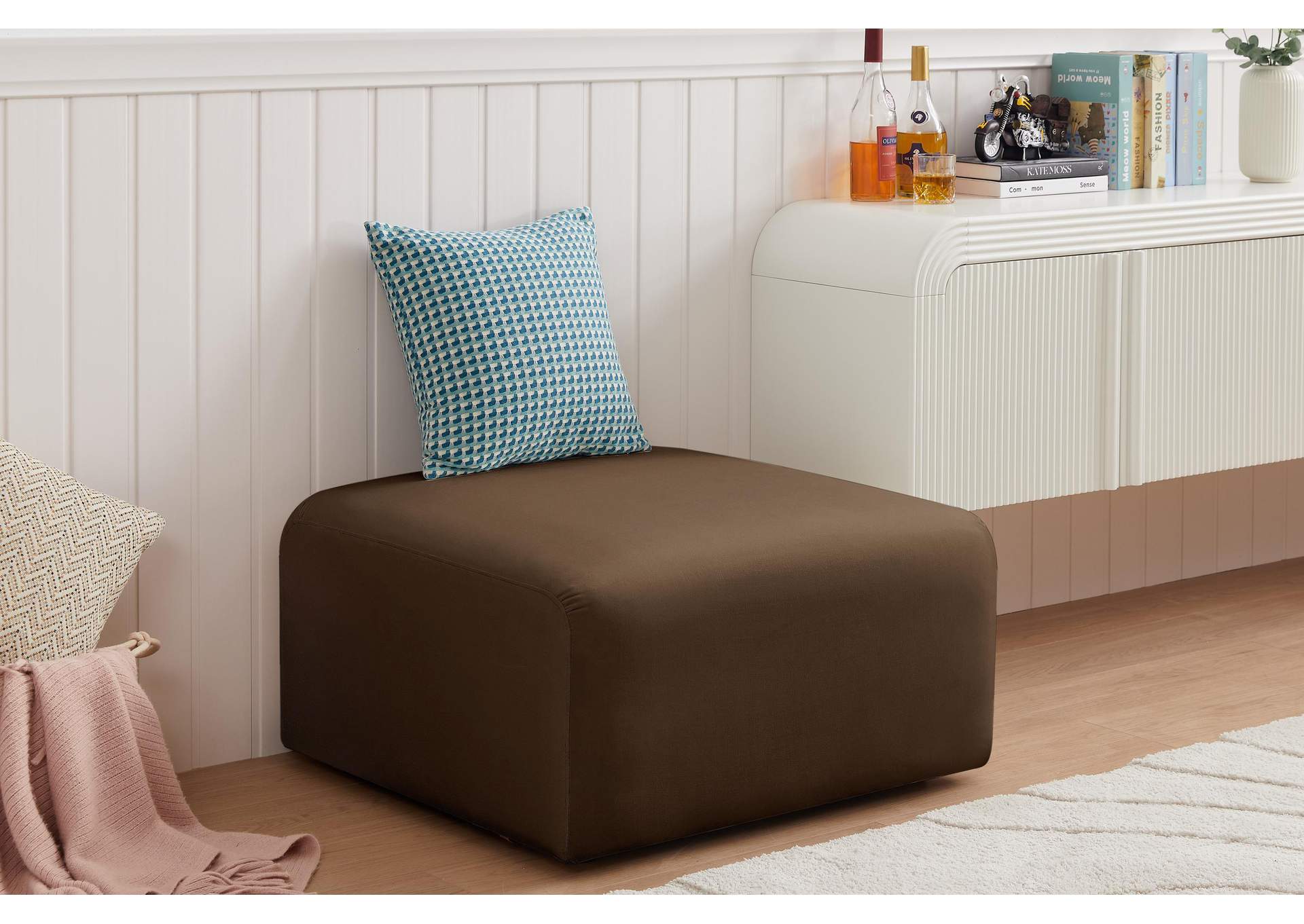 Arc Brown Velvet Ottoman,Meridian Furniture