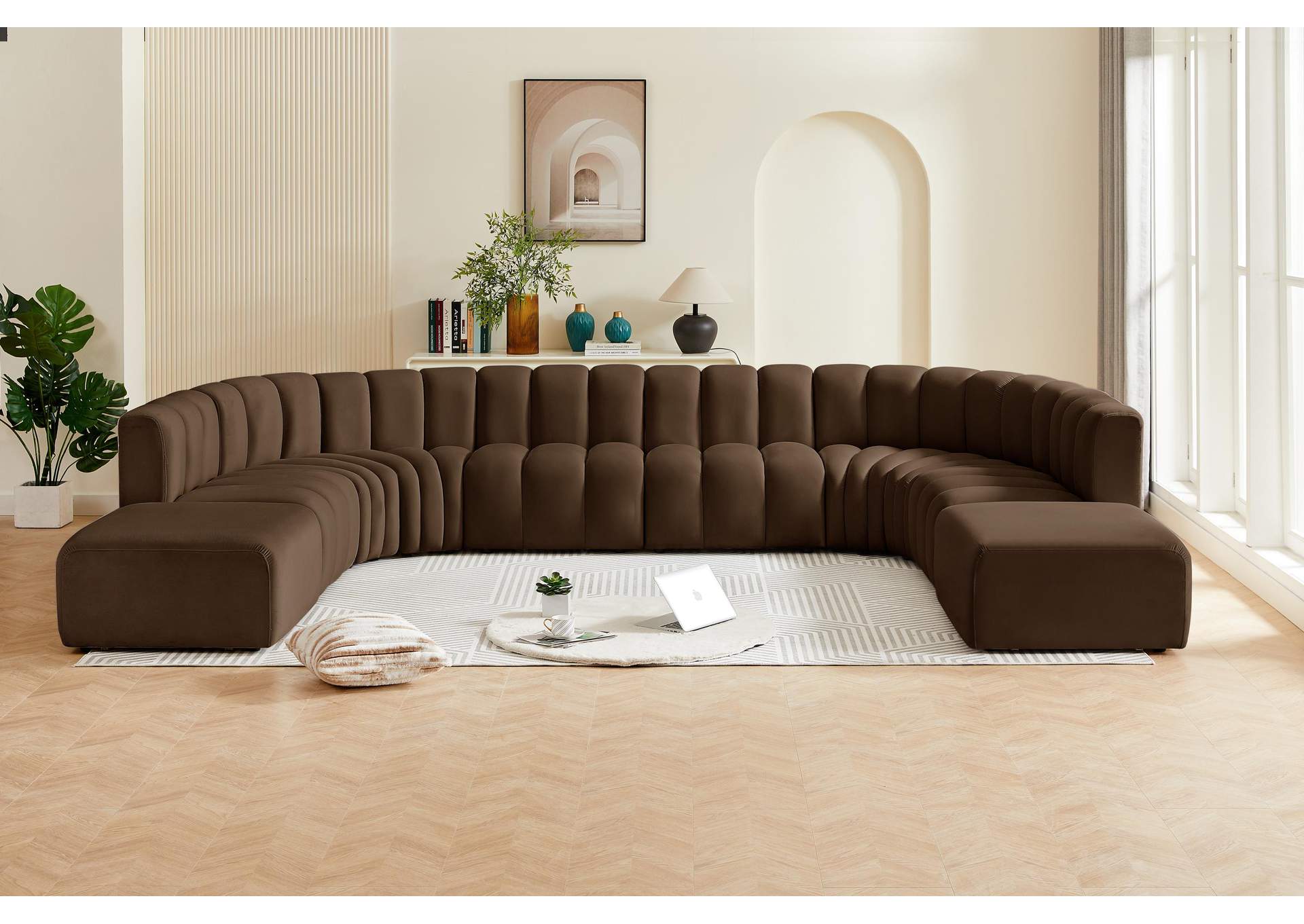 Arc Brown Velvet Modular Sofa,Meridian Furniture