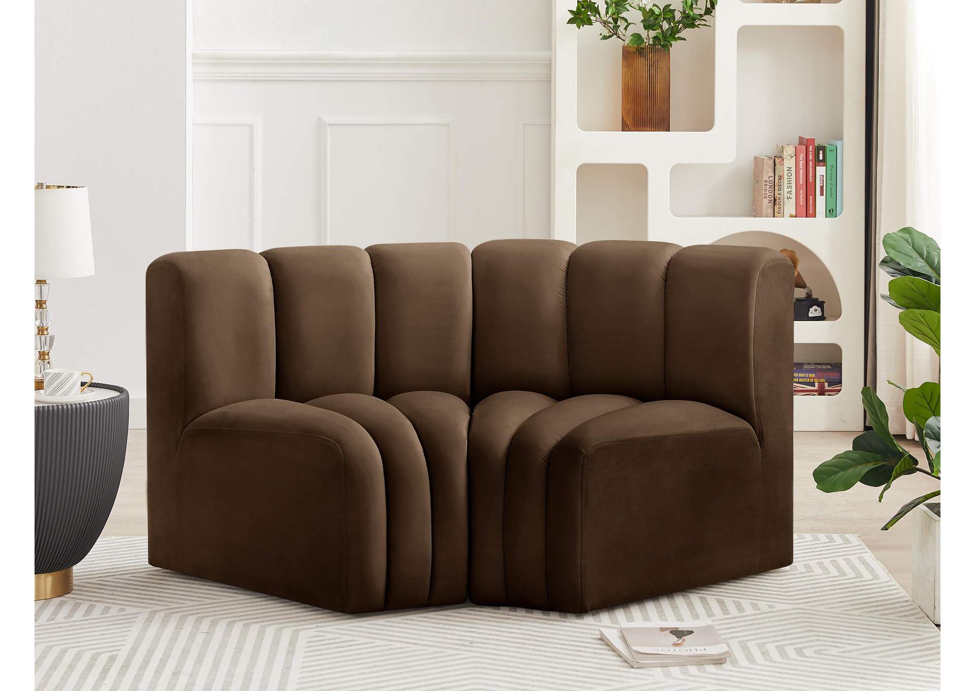 Arc Brown Velvet Modular Sofa,Meridian Furniture