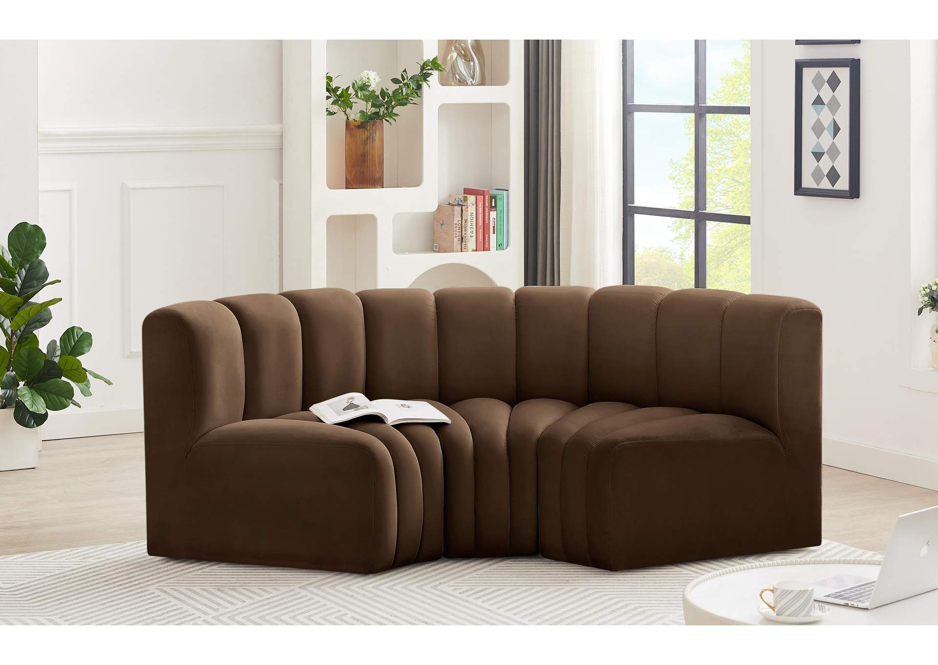 Arc Brown Velvet Modular Sofa,Meridian Furniture