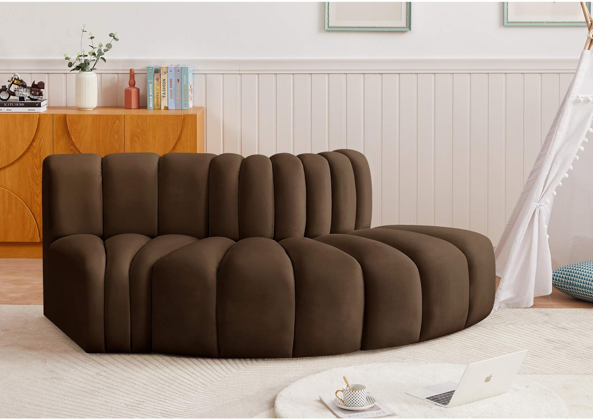 Arc Brown Velvet Modular Sofa,Meridian Furniture