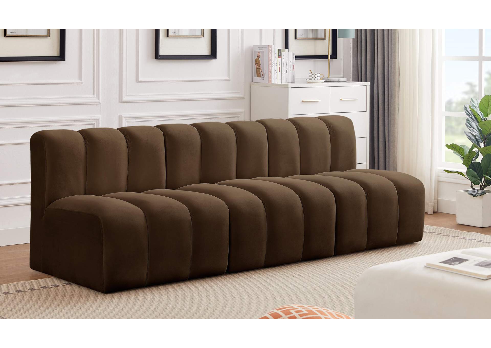 Arc Brown Velvet Modular Sofa,Meridian Furniture