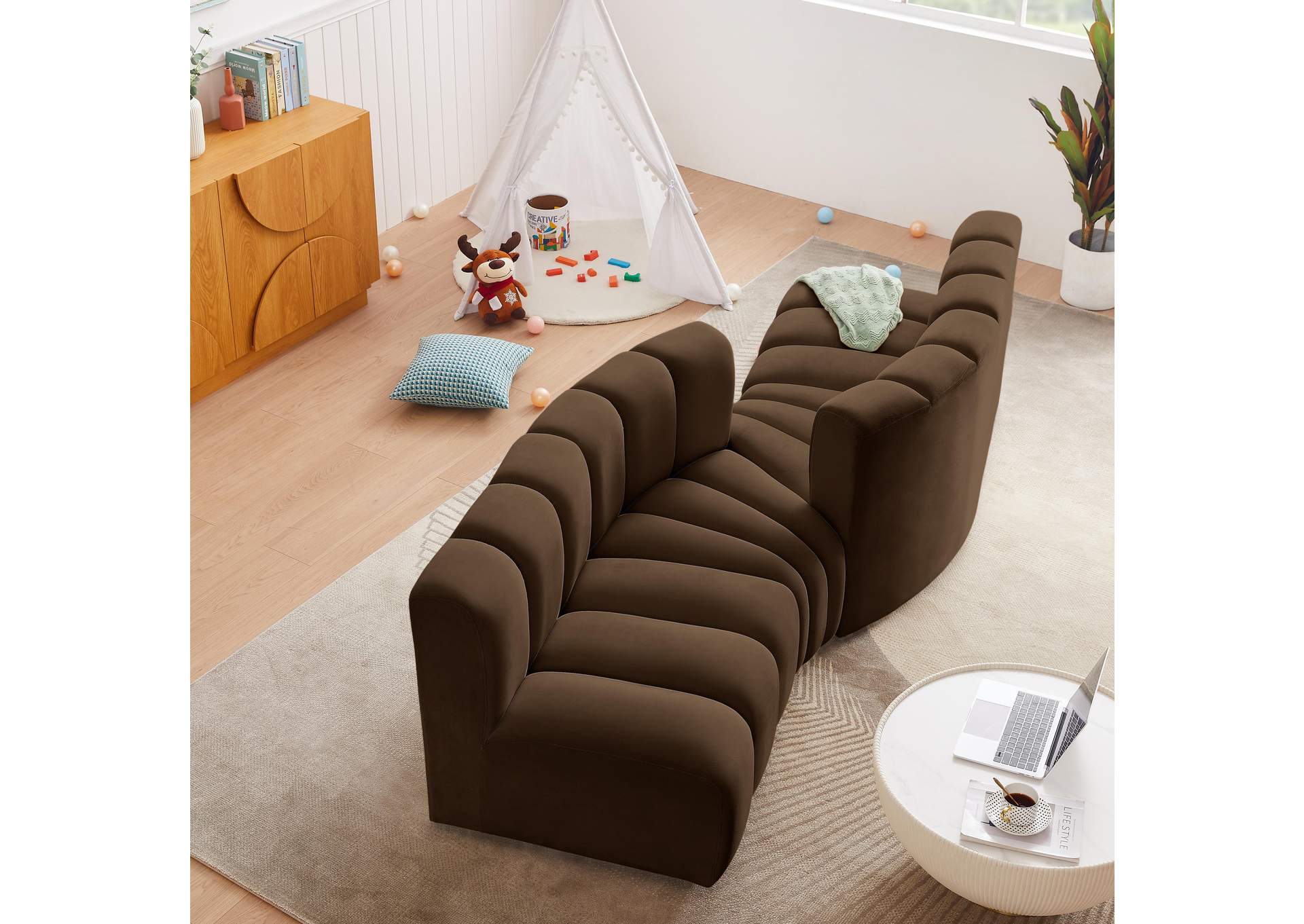 Arc Brown Velvet Modular Sofa,Meridian Furniture