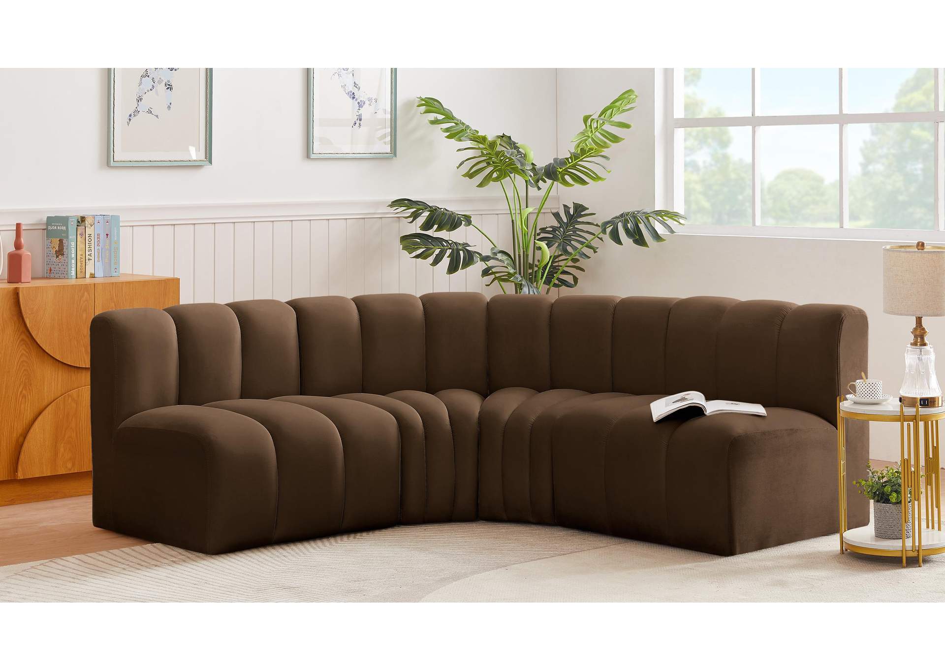 Arc Brown Velvet Modular Sofa,Meridian Furniture