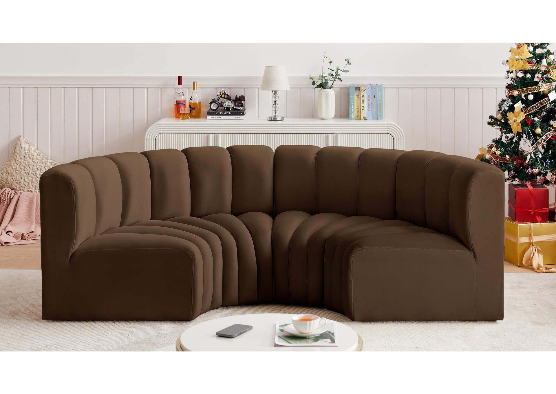 Arc Brown Velvet Modular Sofa,Meridian Furniture