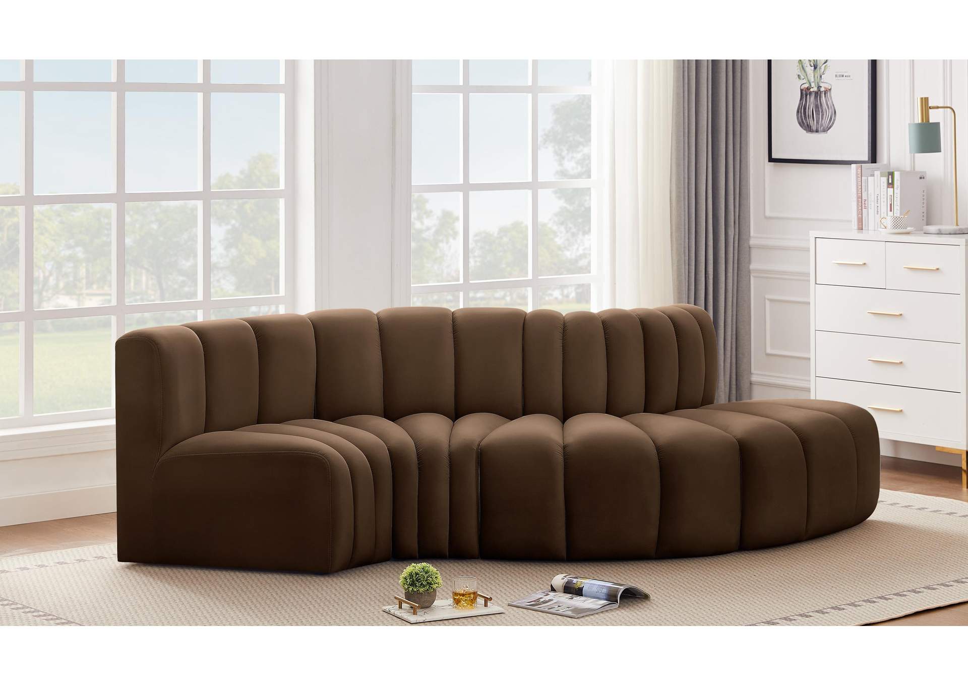 Arc Brown Velvet Modular Sofa,Meridian Furniture