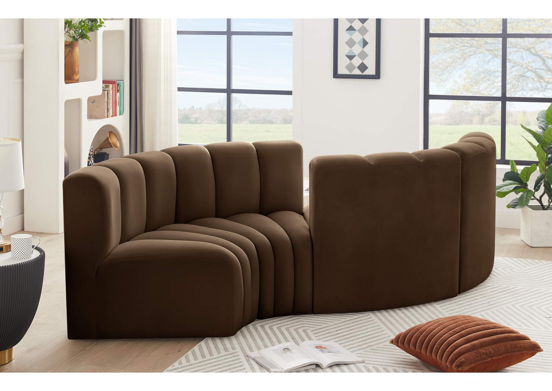 Arc Brown Velvet Modular Sofa,Meridian Furniture