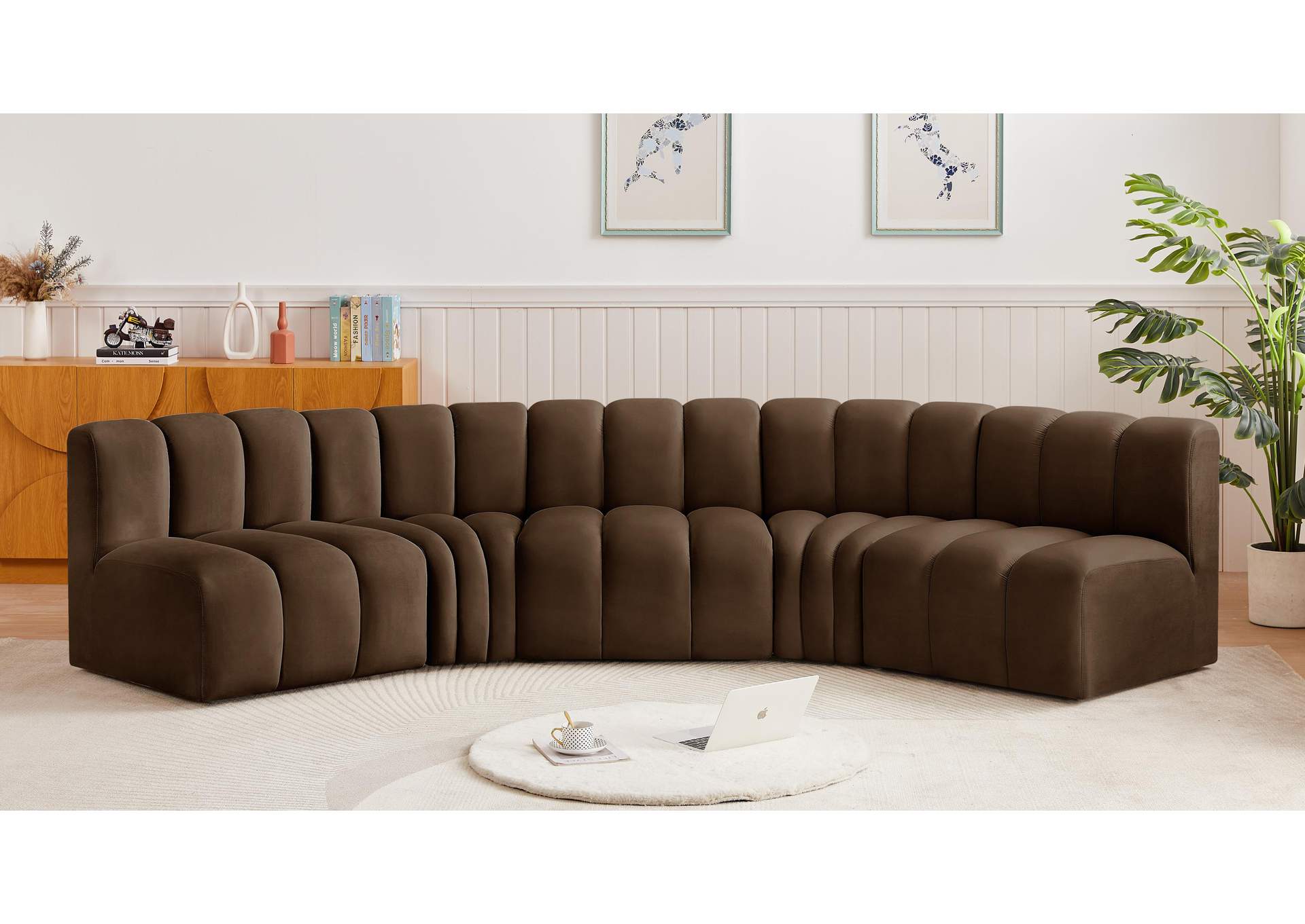 Arc Brown Velvet Modular Sofa,Meridian Furniture