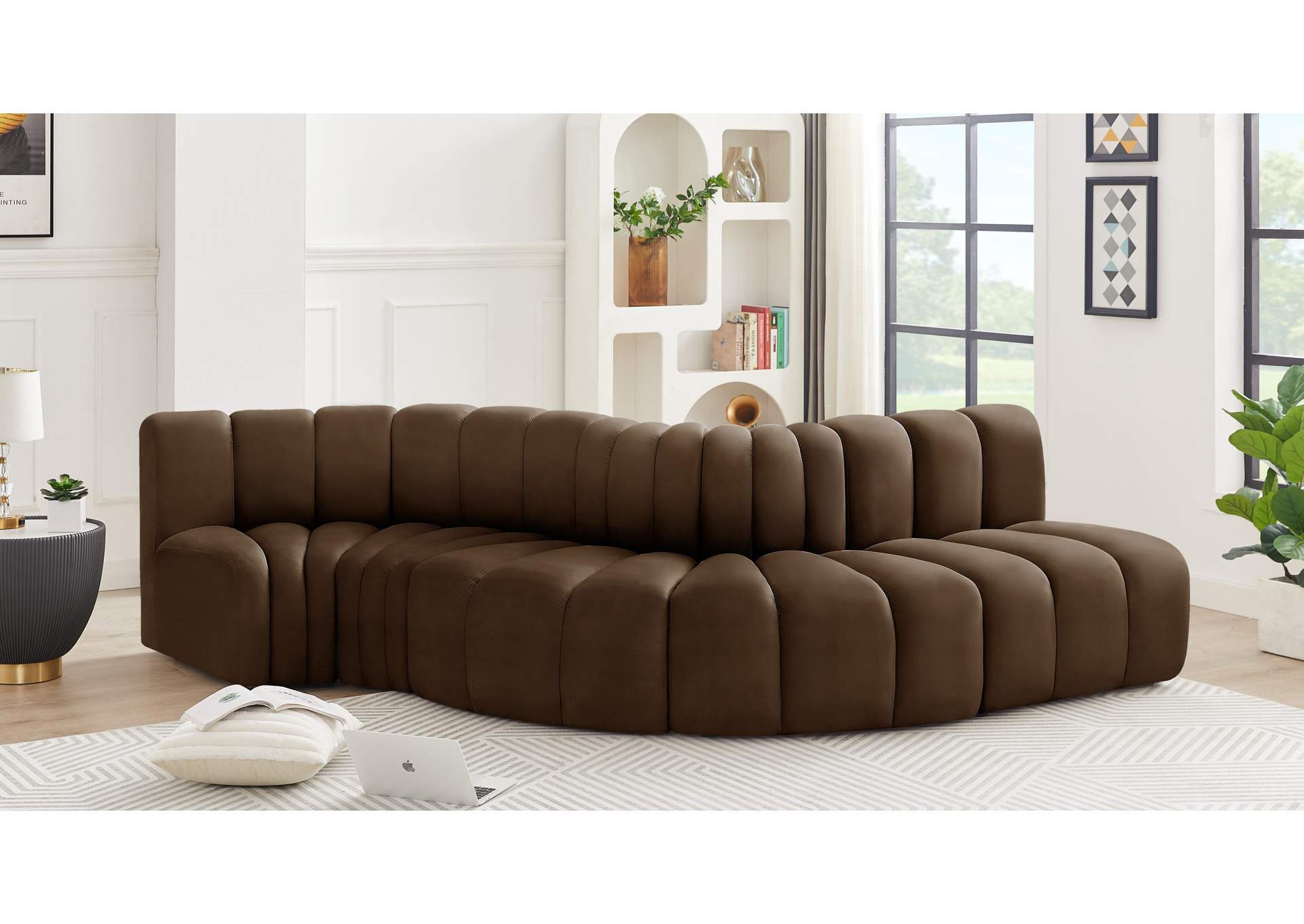 Arc Brown Velvet Modular Sofa,Meridian Furniture