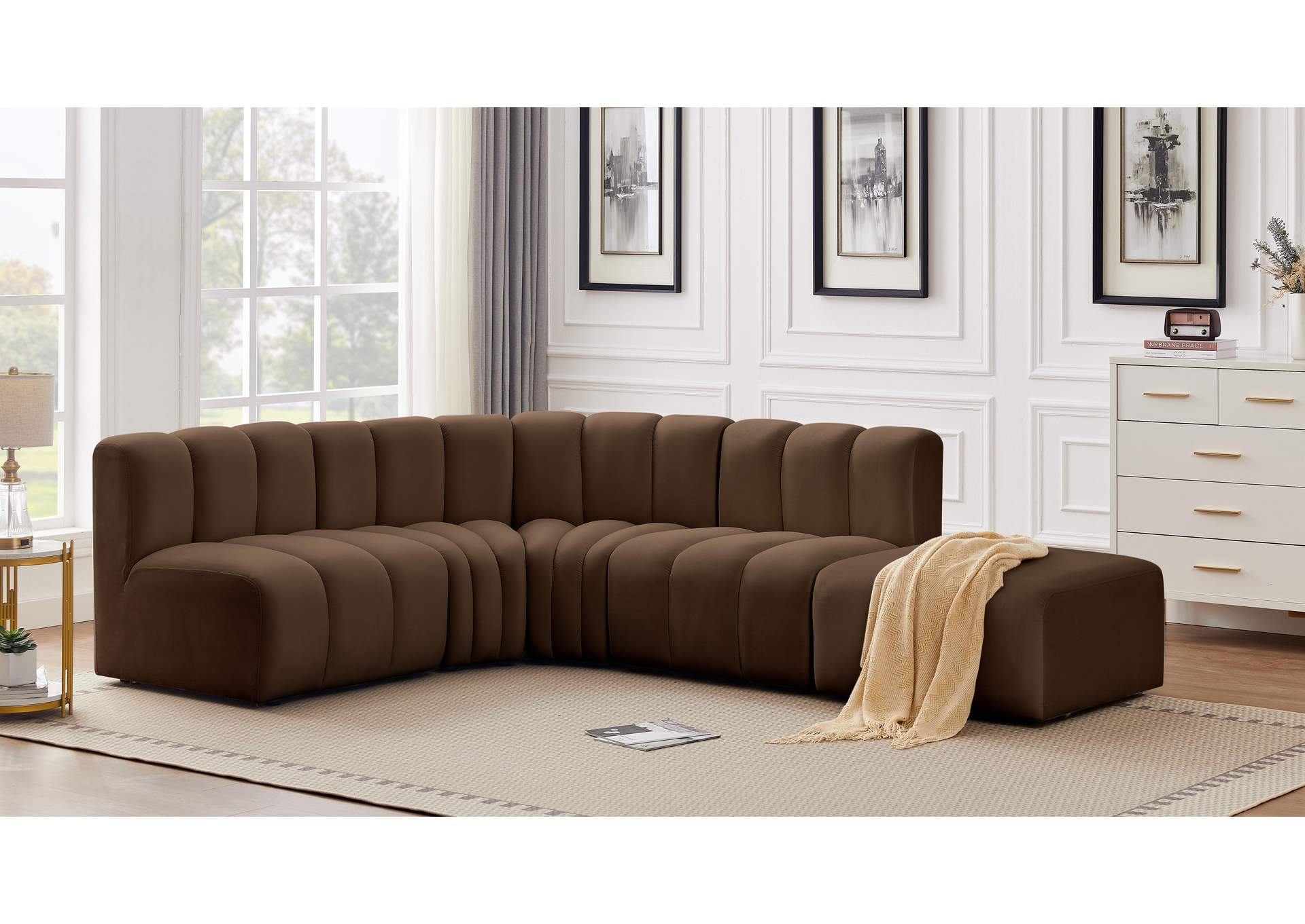 Arc Brown Velvet Modular Sofa,Meridian Furniture