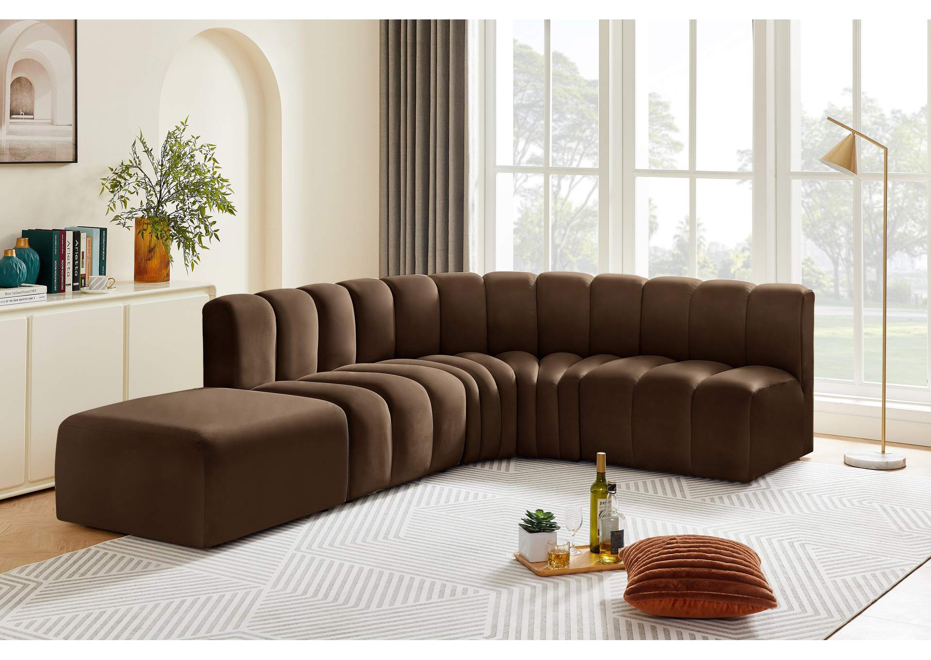 Arc Brown Velvet Modular Sofa,Meridian Furniture