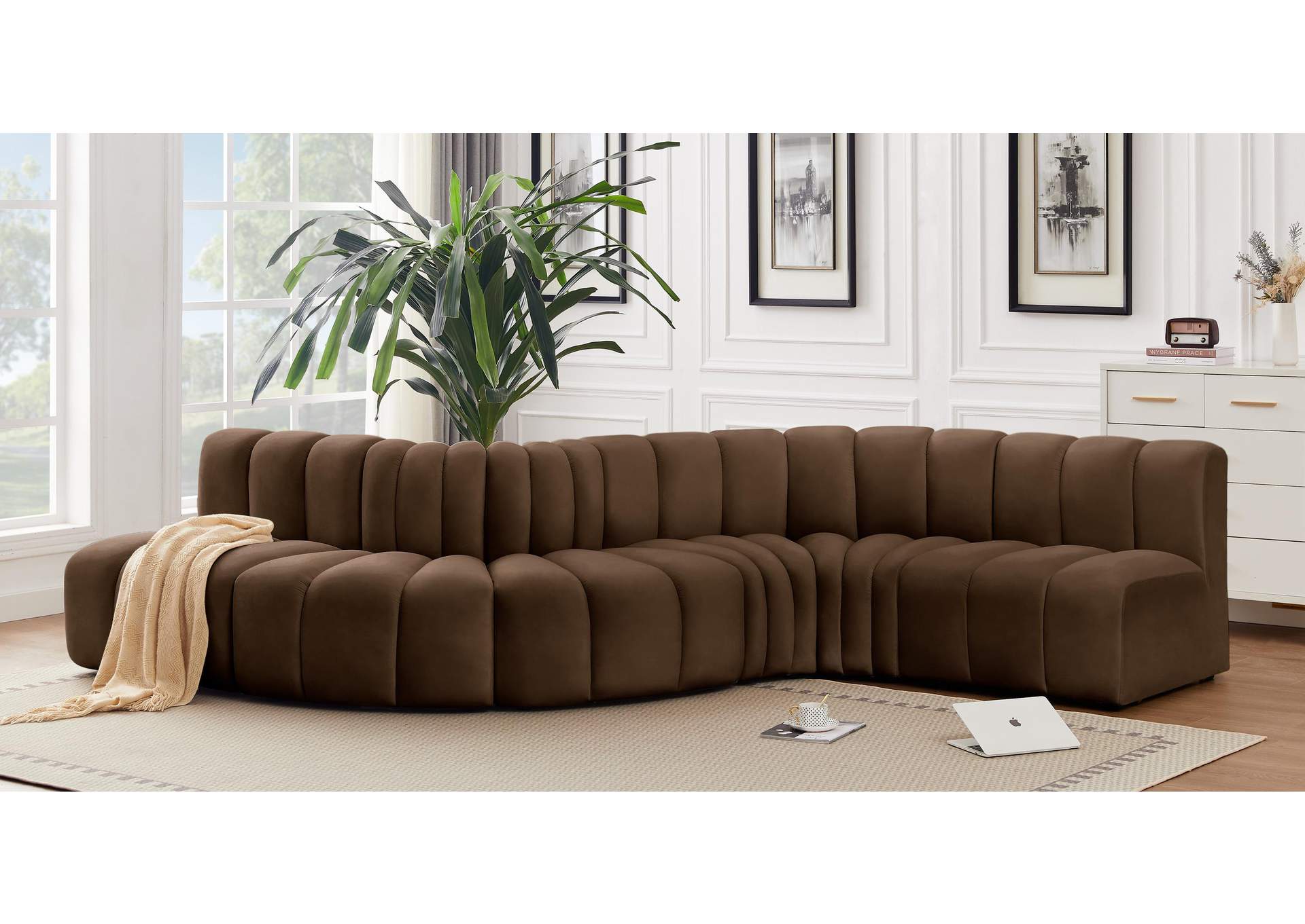 Arc Brown Velvet Modular Sofa,Meridian Furniture