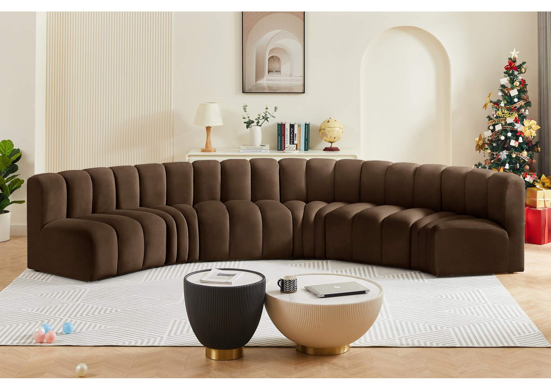 Arc Brown Velvet Modular Sofa,Meridian Furniture