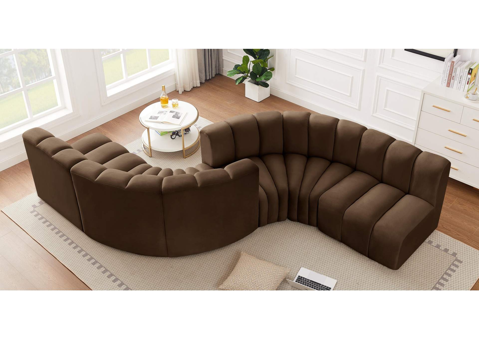 Arc Brown Velvet Modular Sofa,Meridian Furniture