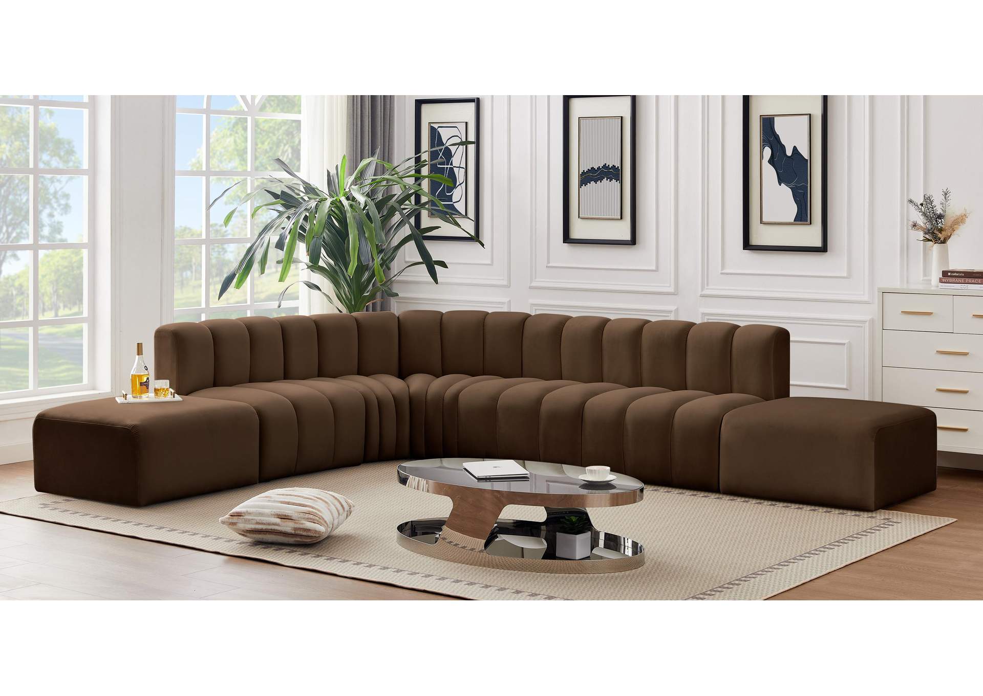 Arc Brown Velvet Modular Sofa,Meridian Furniture