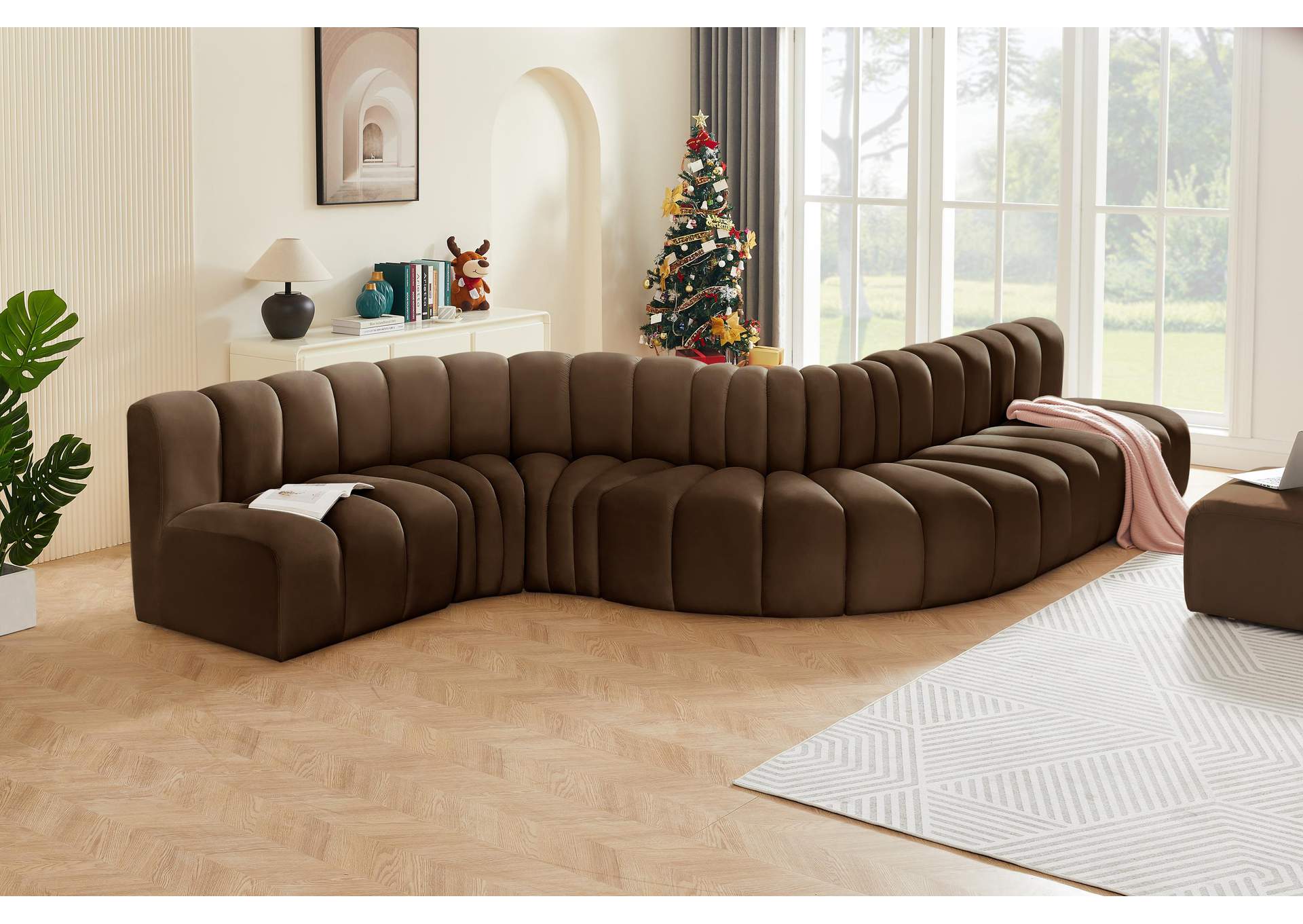 Arc Brown Velvet Modular Sofa,Meridian Furniture