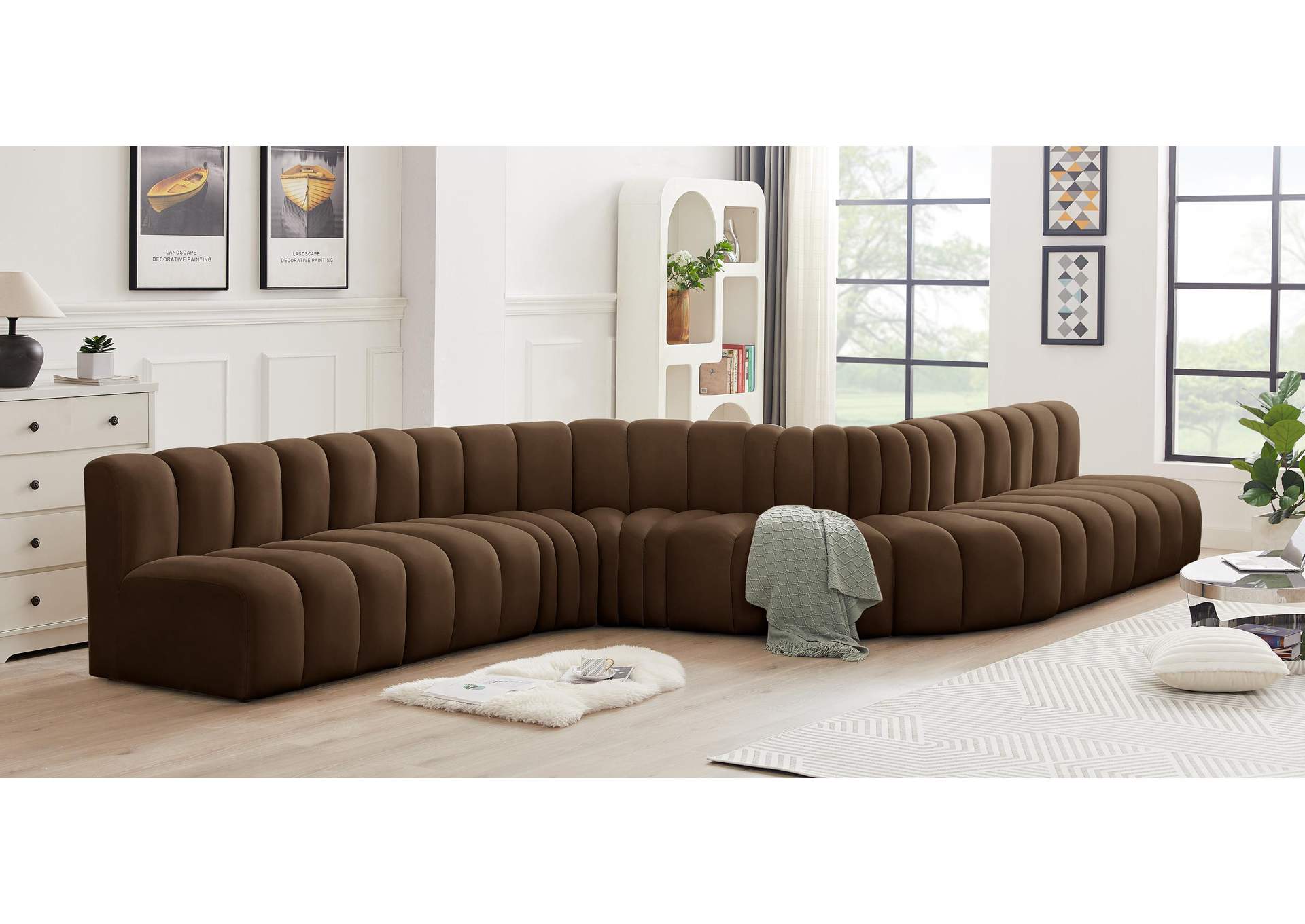 Arc Brown Velvet Modular Sofa,Meridian Furniture