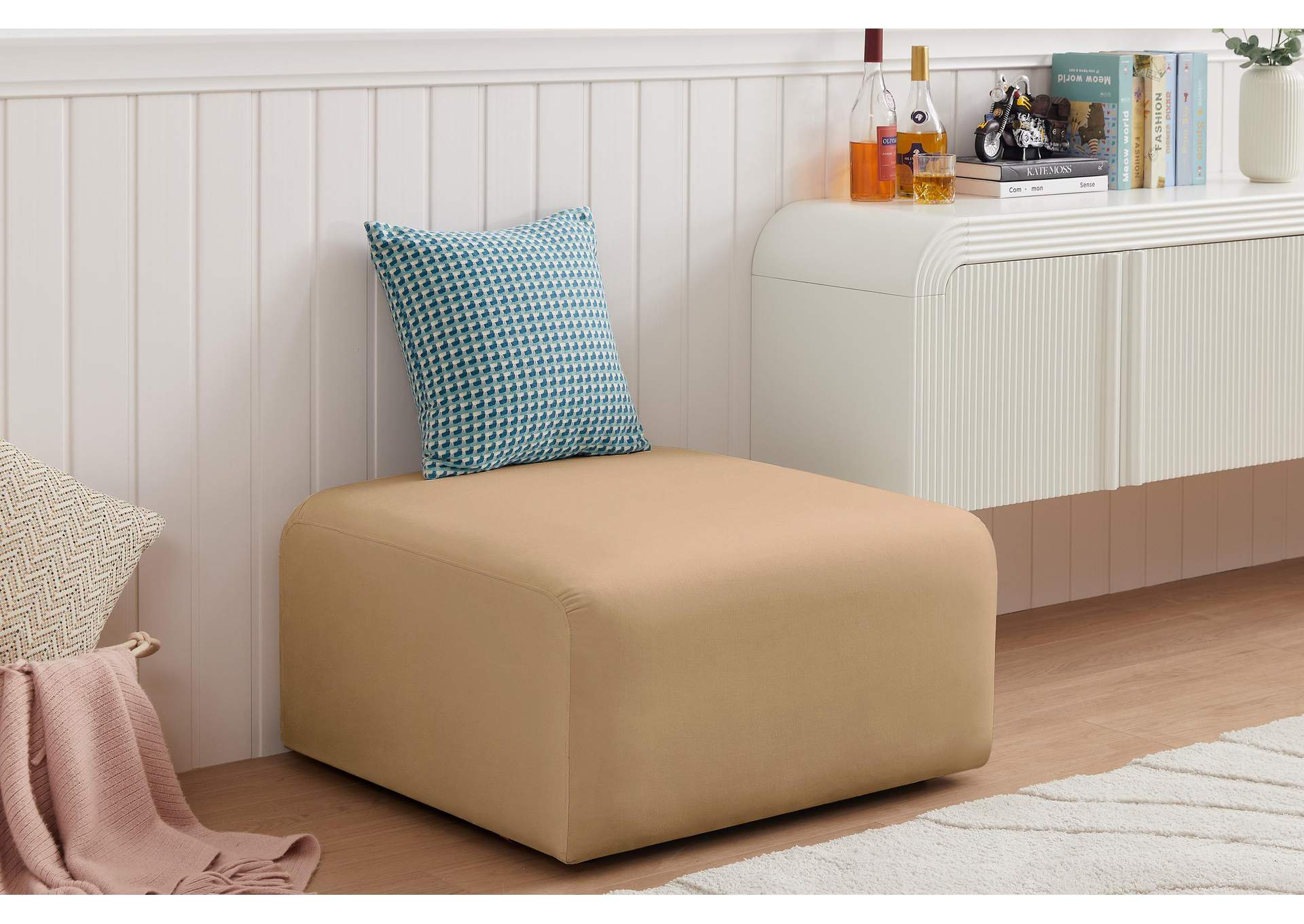 Arc Camel Velvet Ottoman,Meridian Furniture