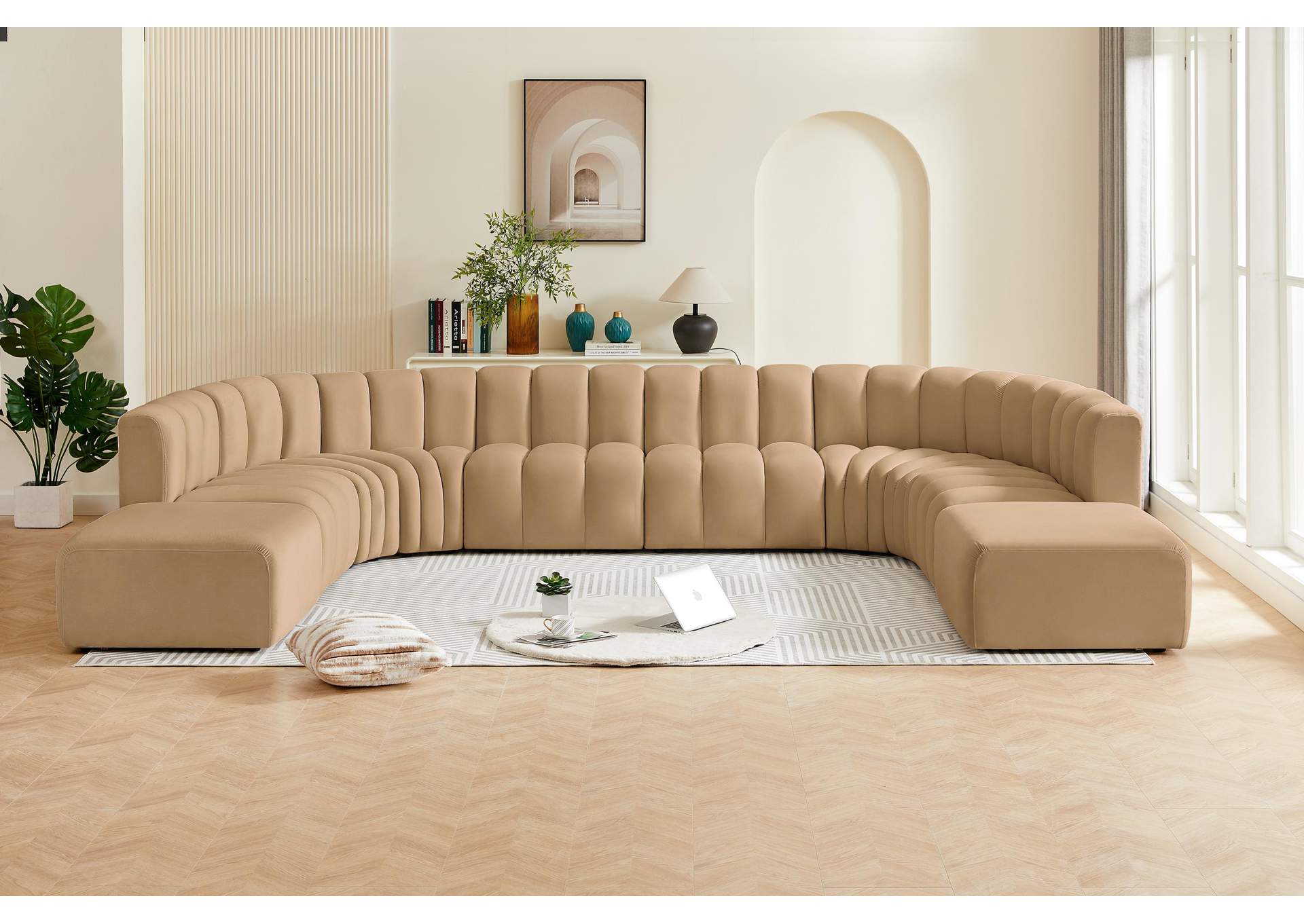 Arc Camel Velvet Modular Sofa,Meridian Furniture