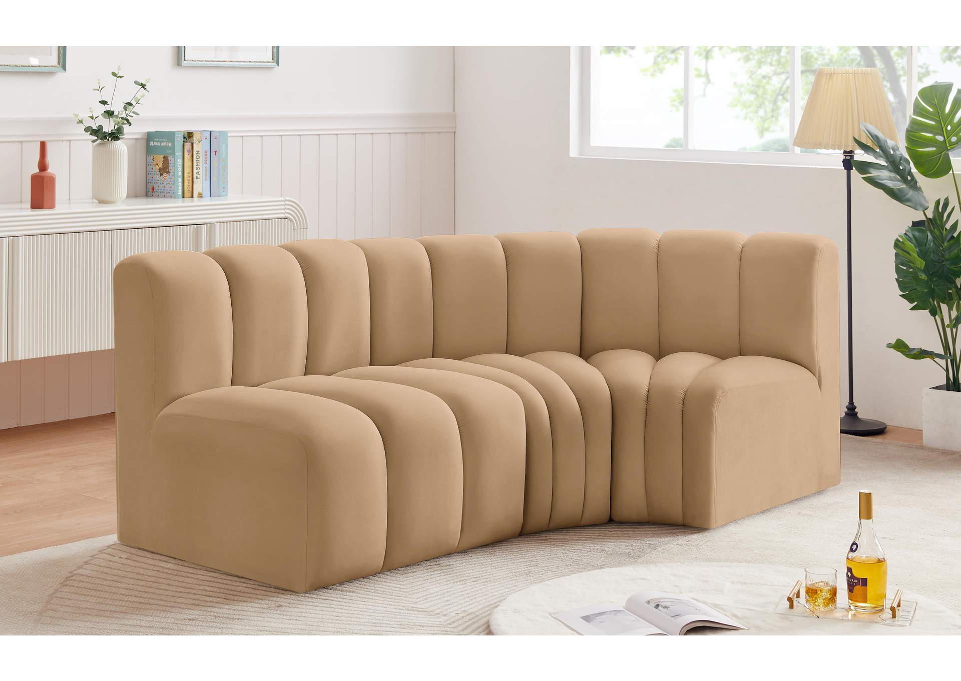 Arc Camel Velvet Modular Sofa,Meridian Furniture