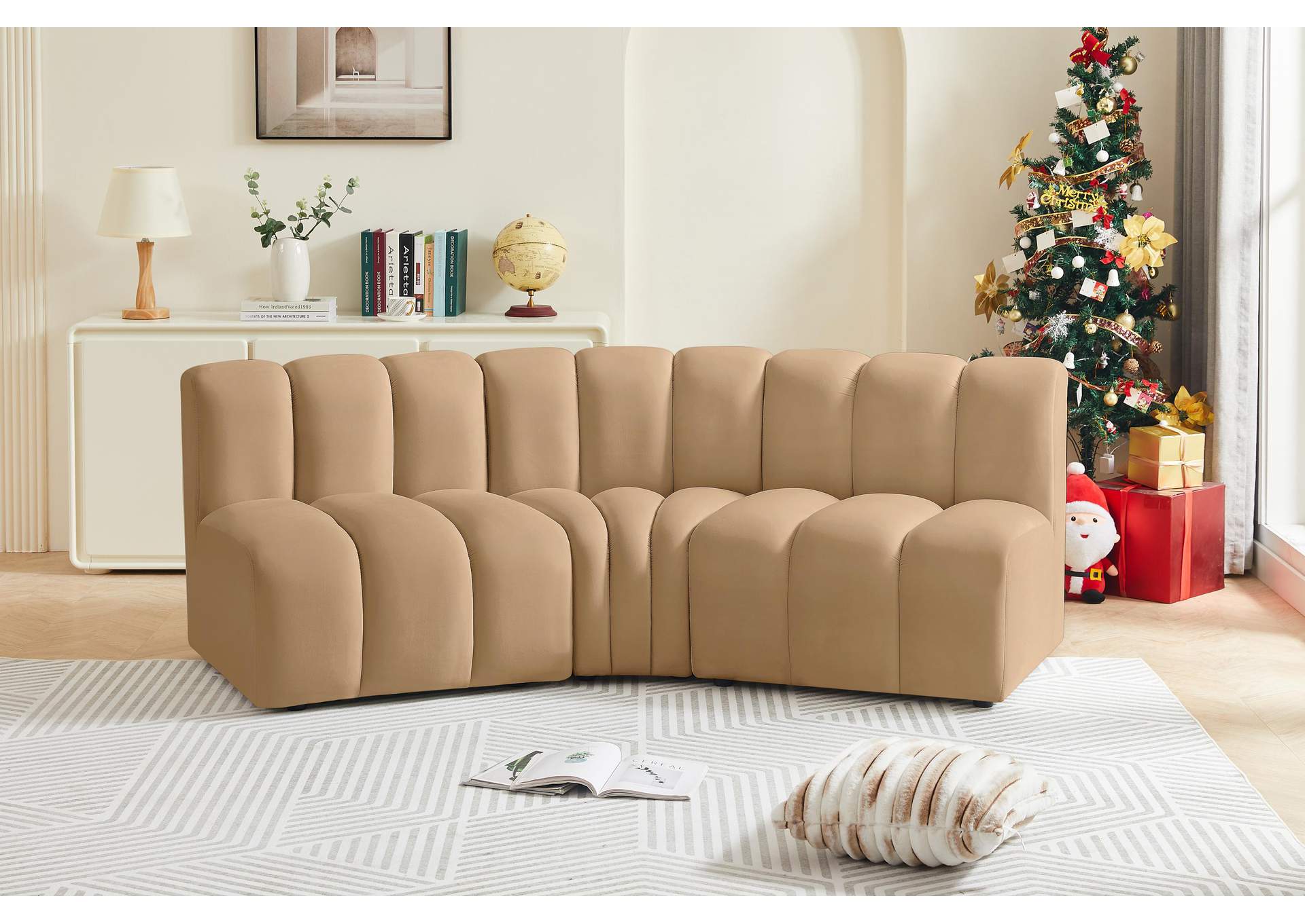 Arc Camel Velvet Modular Sofa,Meridian Furniture