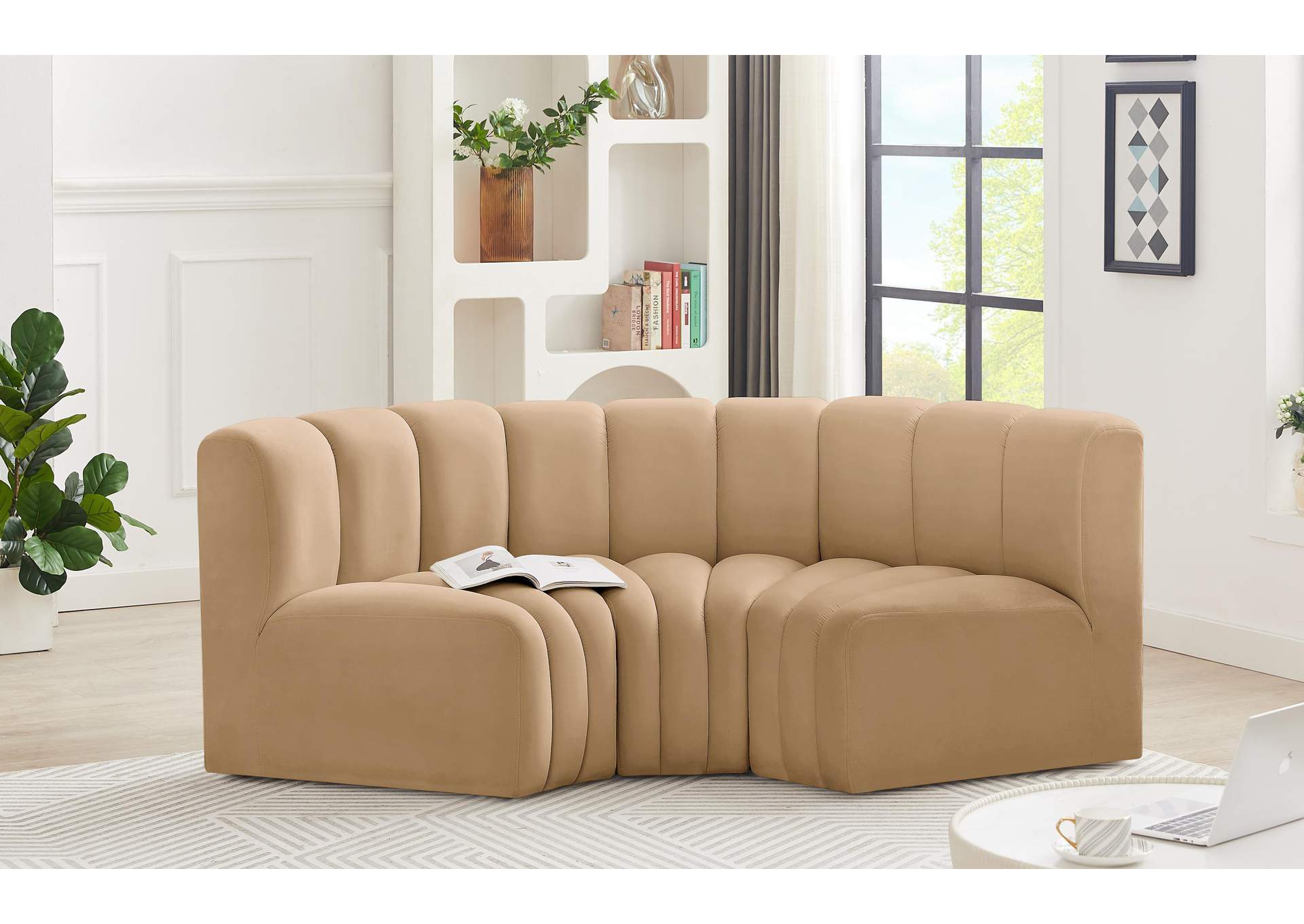 Arc Camel Velvet Modular Sofa,Meridian Furniture