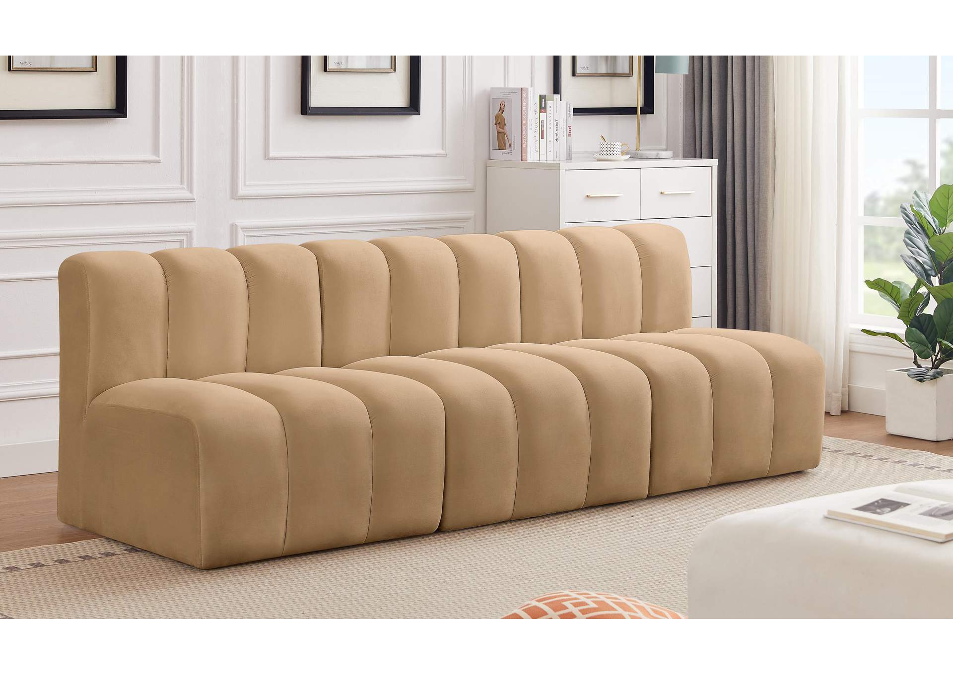 Arc Camel Velvet Modular Sofa,Meridian Furniture