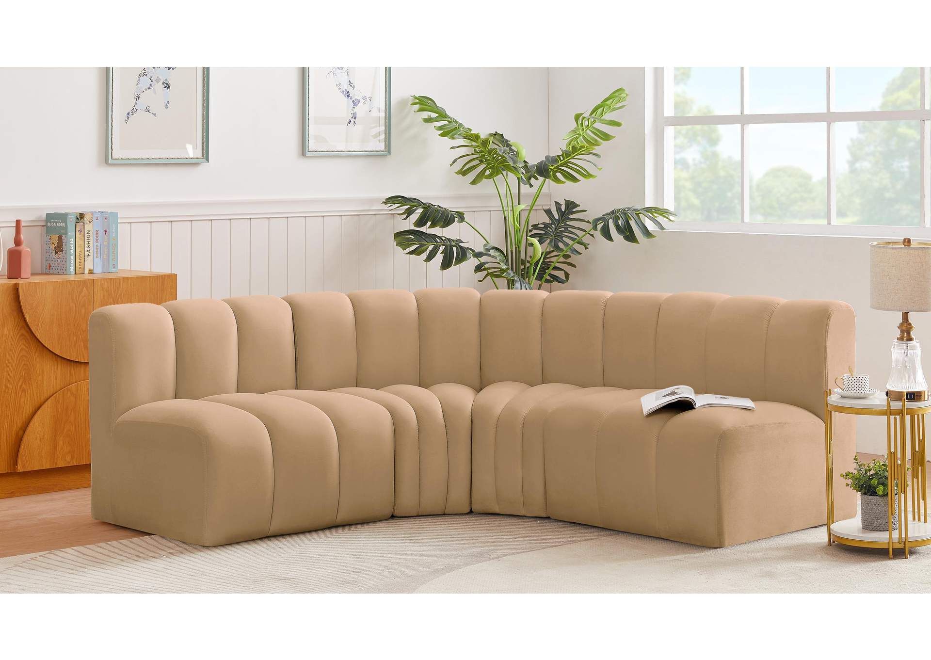 Arc Camel Velvet Modular Sofa,Meridian Furniture