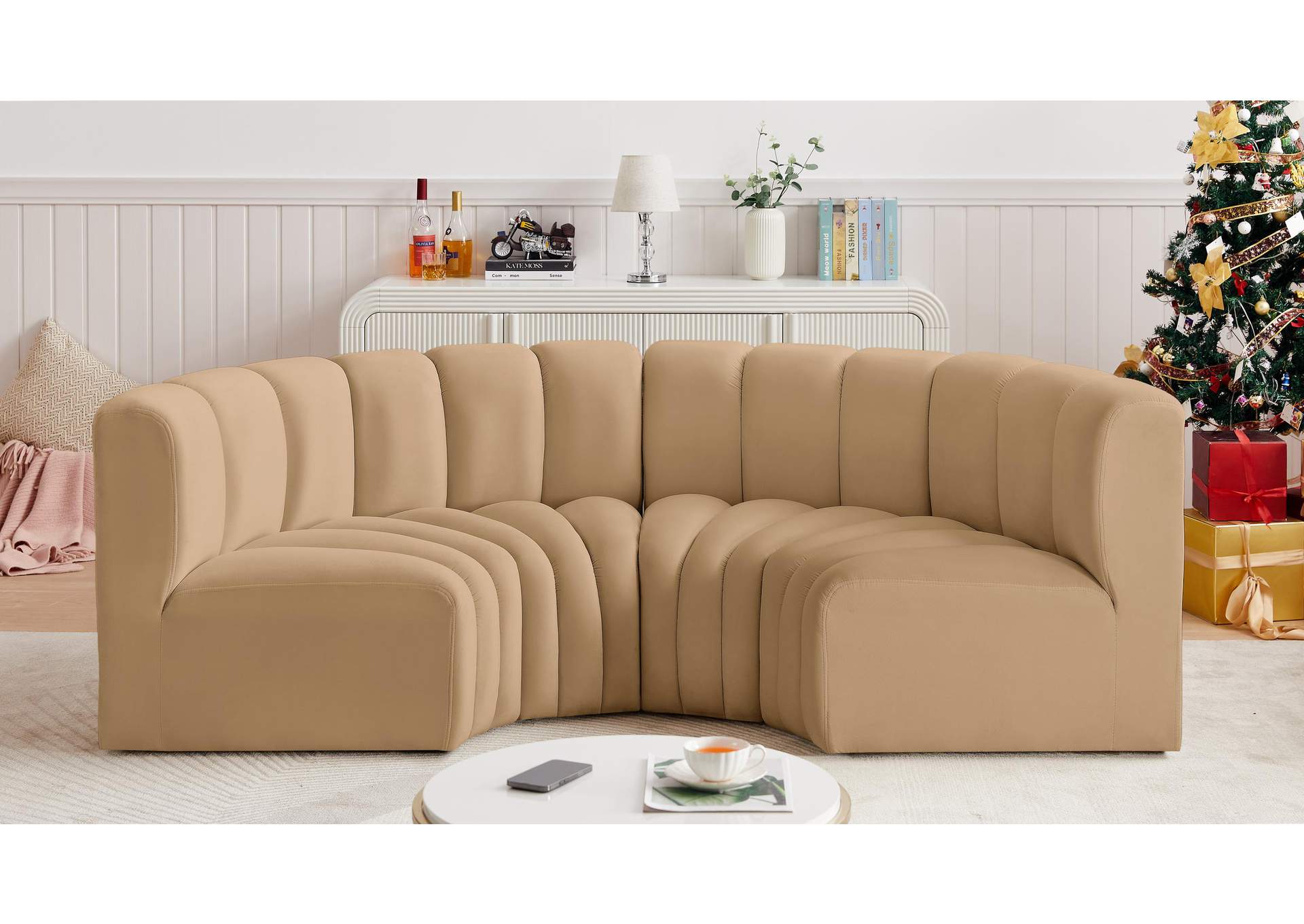 Arc Camel Velvet Modular Sofa,Meridian Furniture