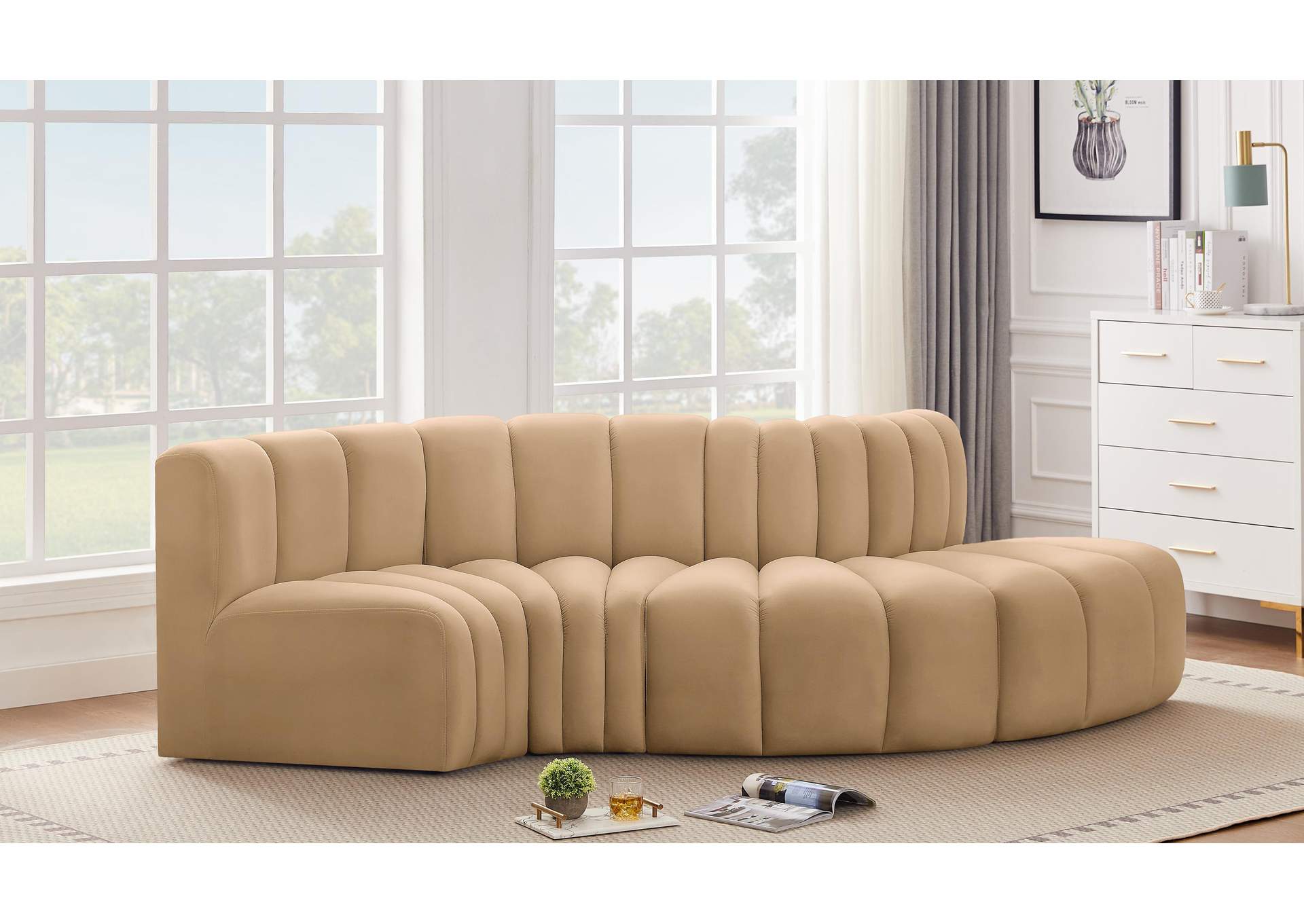 Arc Camel Velvet Modular Sofa,Meridian Furniture