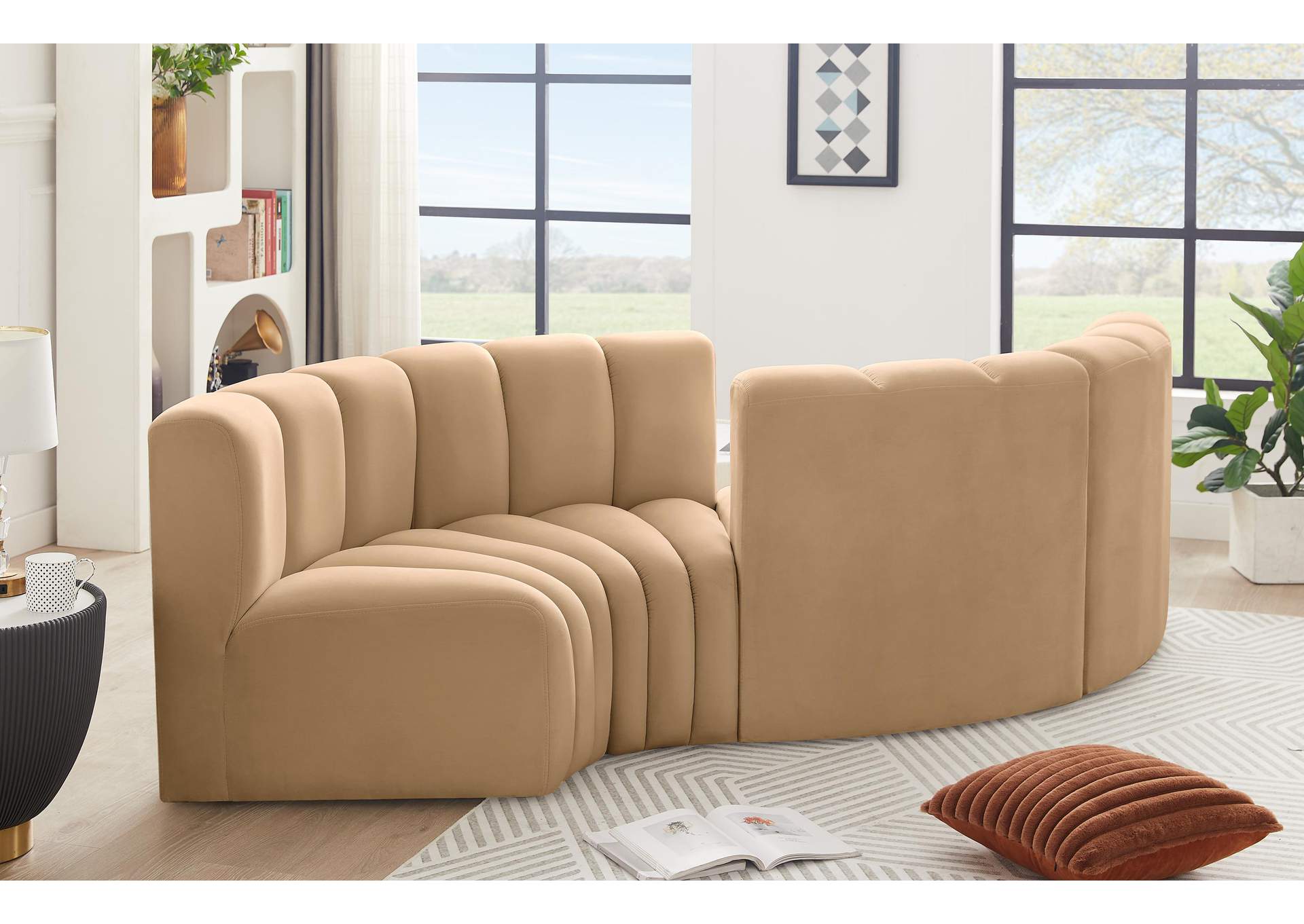 Arc Camel Velvet Modular Sofa,Meridian Furniture