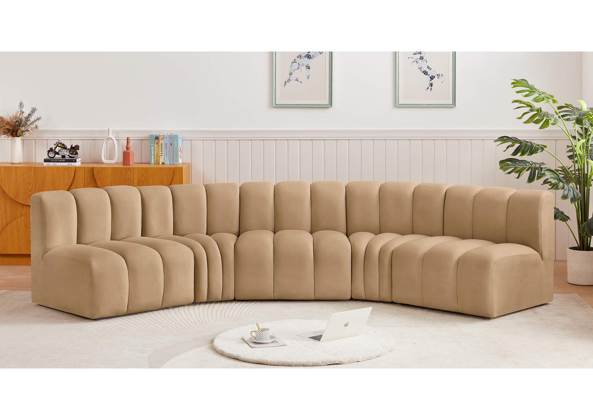 Arc Camel Velvet Modular Sofa,Meridian Furniture