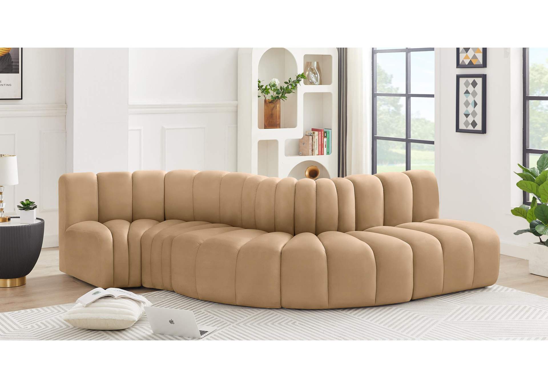 Arc Camel Velvet Modular Sofa,Meridian Furniture