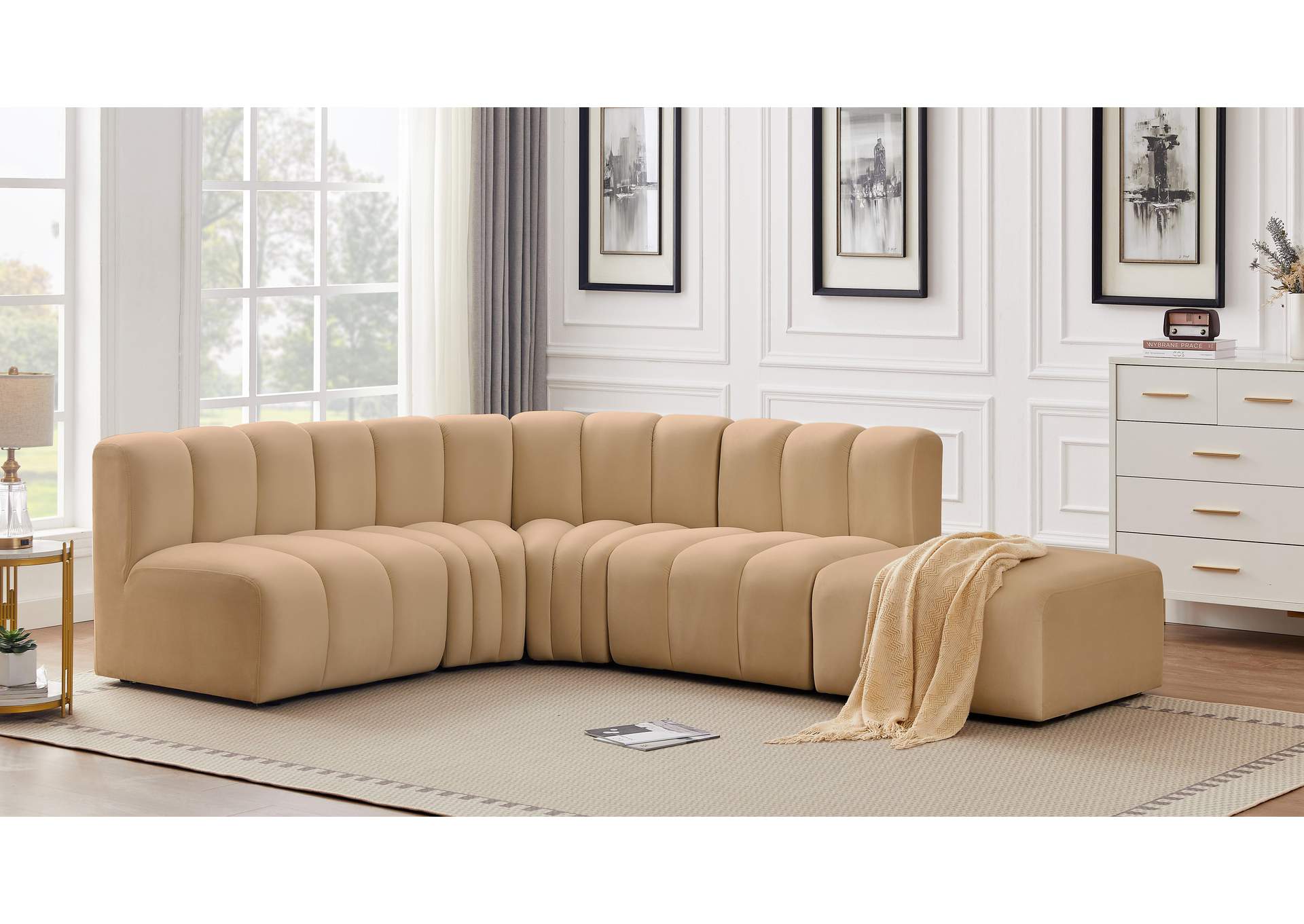 Arc Camel Velvet Modular Sofa,Meridian Furniture