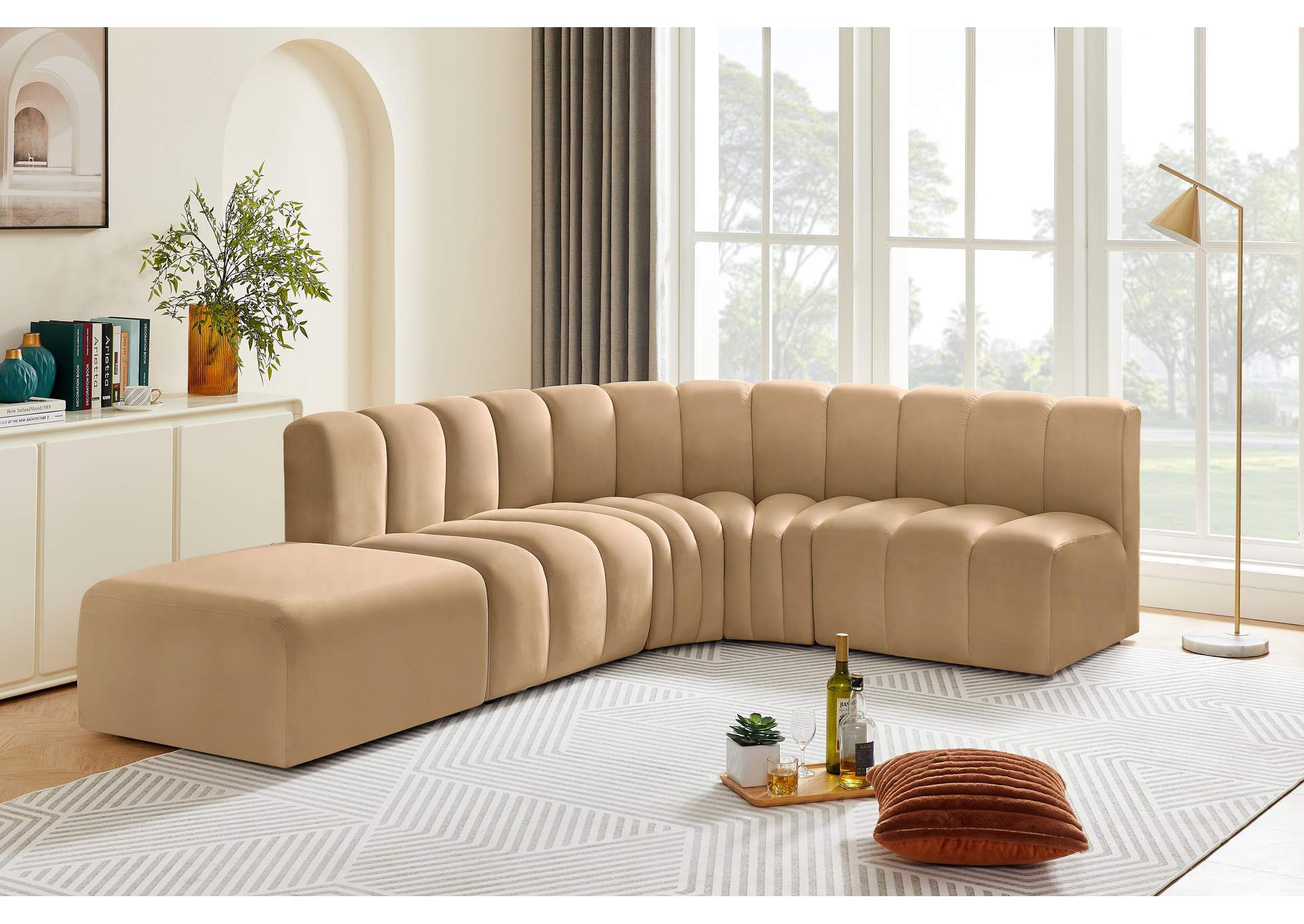 Arc Camel Velvet Modular Sofa,Meridian Furniture