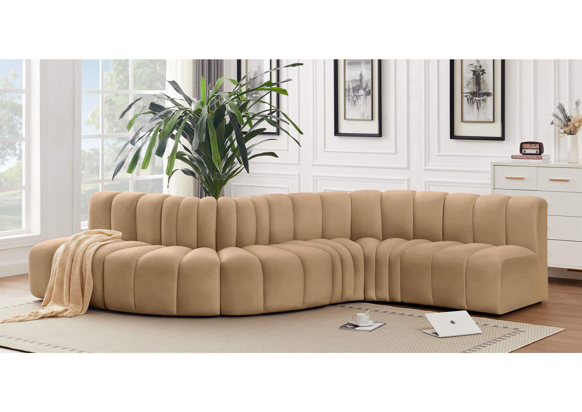 Arc Camel Velvet Modular Sofa,Meridian Furniture